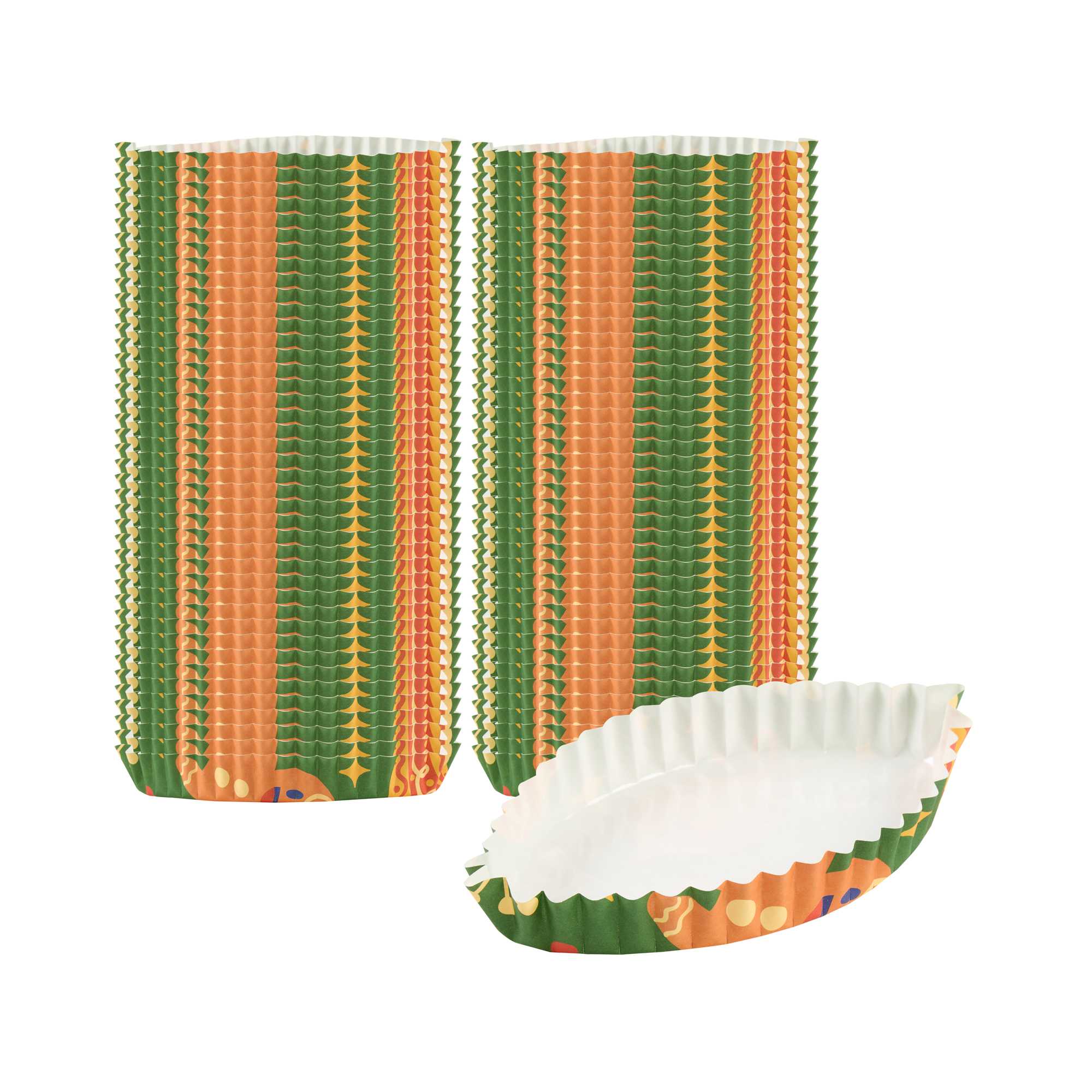 Panificio 5.4 oz Leaf Paper Baking Cup - Christmas, Ridged, Greaseproof - 4" x 3 1/4" x 3/4" - 4000 count box