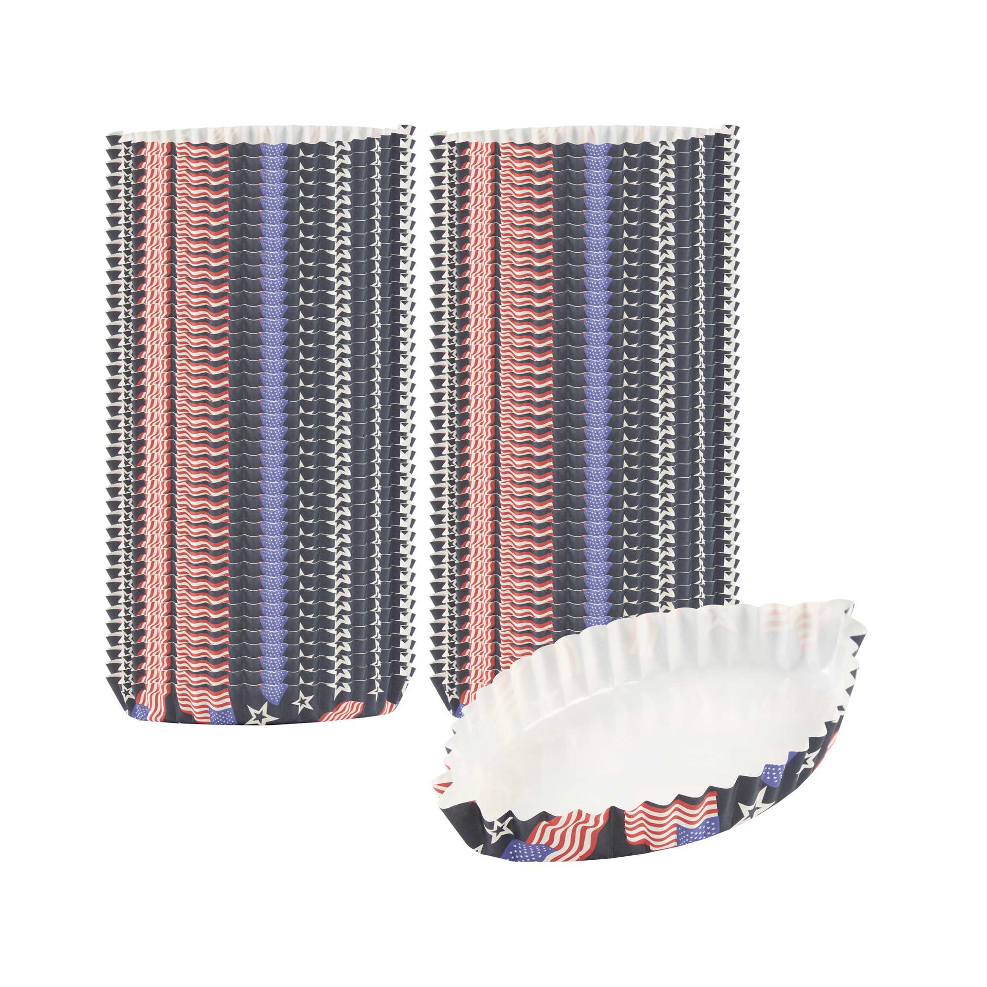 Panificio 5.4 oz Leaf Paper Baking Cup - American Flag, Ridged, Greaseproof - 4" x 3 1/4" x 3/4" - 4000 count box