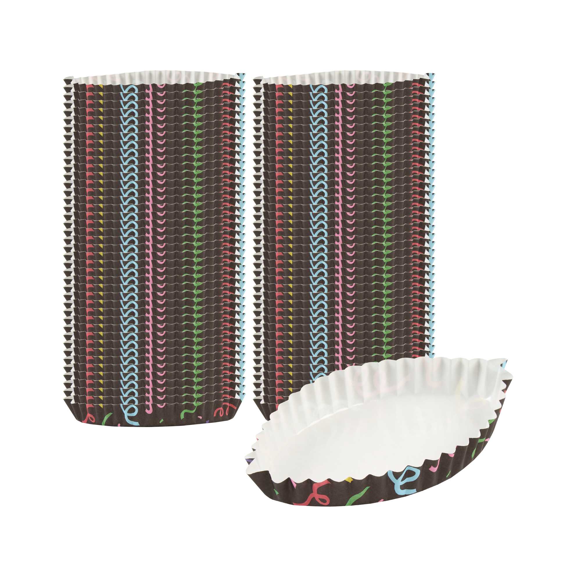 Panificio 5.4 oz Leaf Paper Baking Cup - Colorful Streamers, Ridged, Greaseproof - 4" x 3 1/4" x 3/4" - 4000 count box