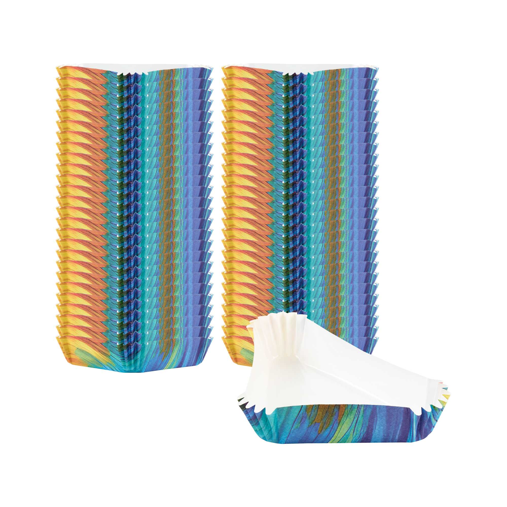 Panificio 6.8 oz Triangle Paper Baking Cup - Colorful Abstract Waves, Ridged, Greaseproof - 5" x 3" x 1 1/4" - 4000 count box
