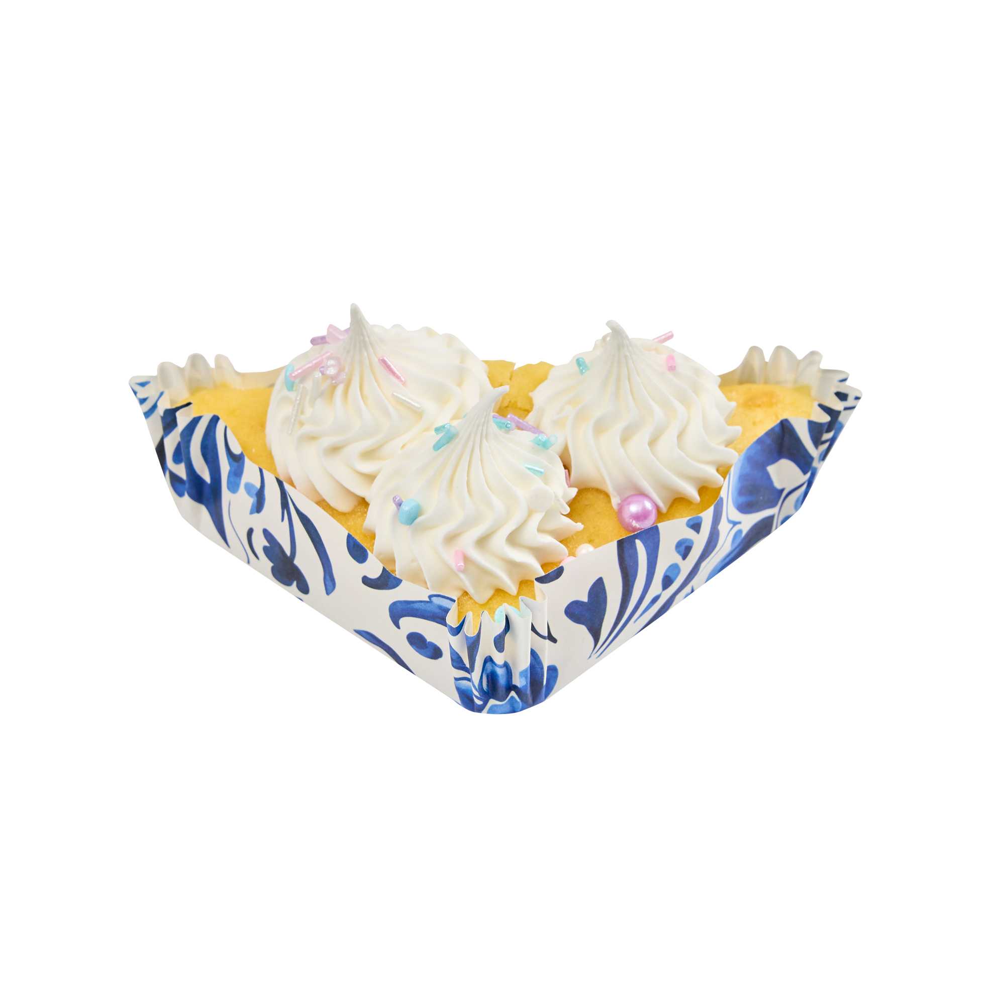 Panificio 6.8 oz Triangle Paper Baking Cup - Floral, Ridged, Greaseproof - 5" x 3" x 1 1/4" - 4000 count box