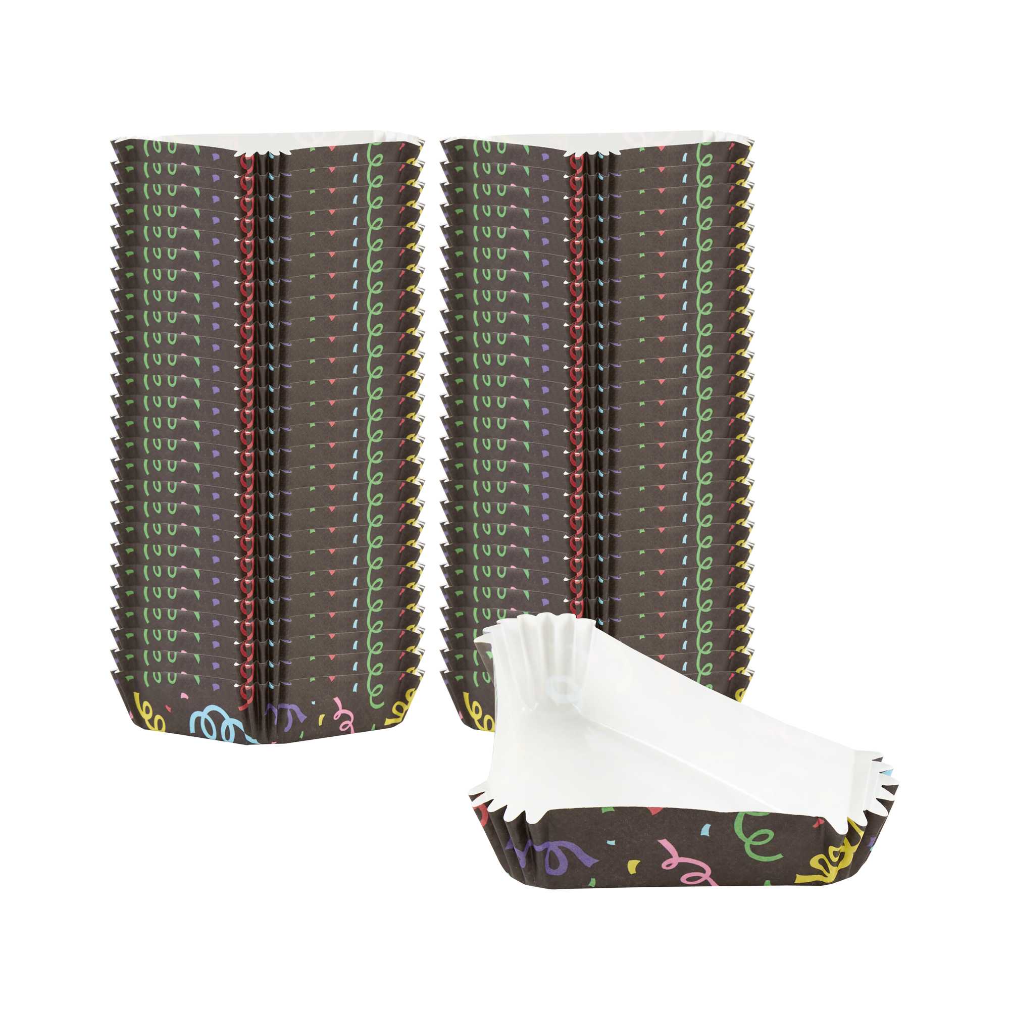Panificio 6.8 oz Triangle Paper Baking Cup - Colorful Streamers, Ridged, Greaseproof - 5" x 3" x 1 1/4" - 4000 count box
