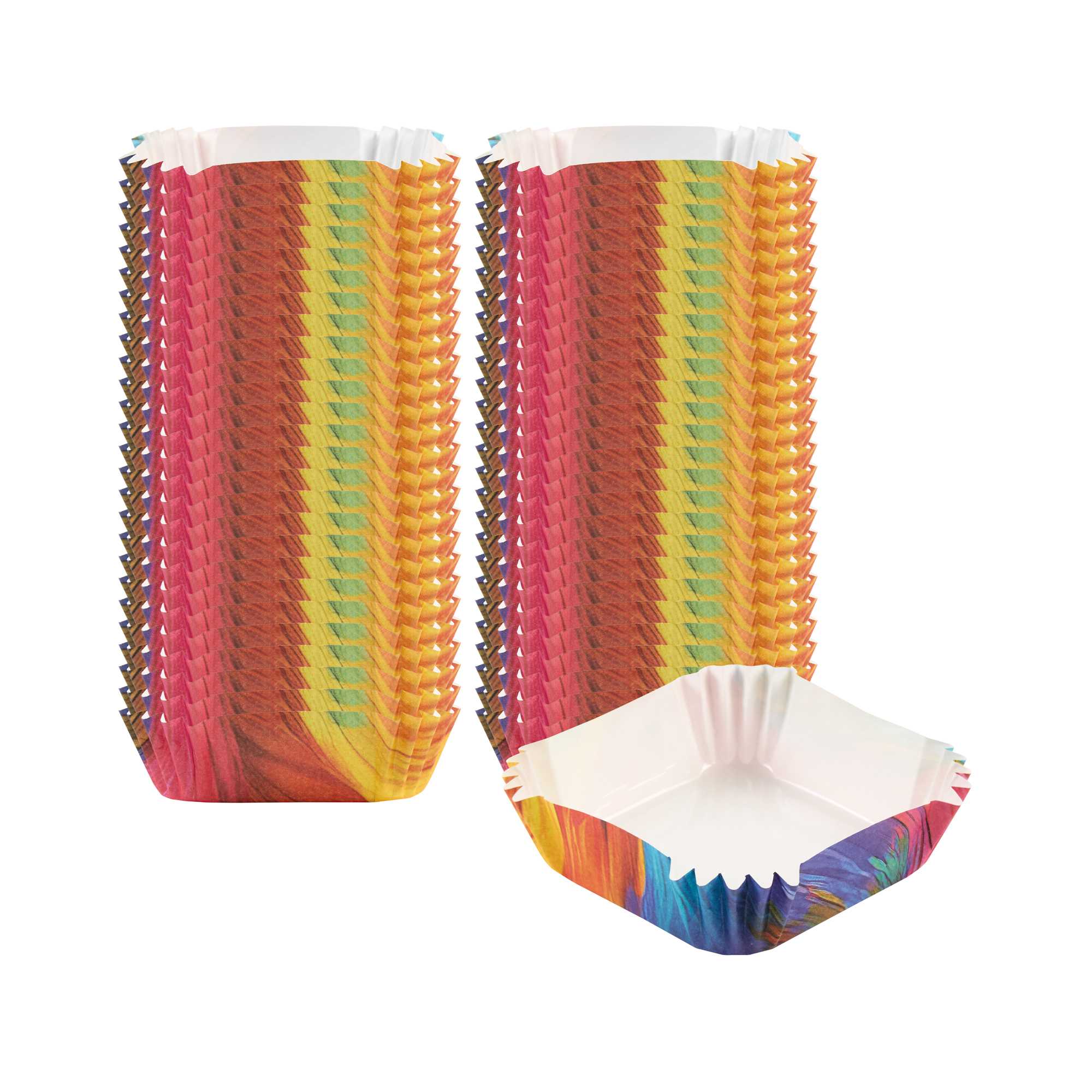 Panificio 6 oz Square Paper Baking Cup - Colorful Abstract Waves, Greaseproof - 3 1/4" x 3 1/4" x 1 1/4" - 4000 count box