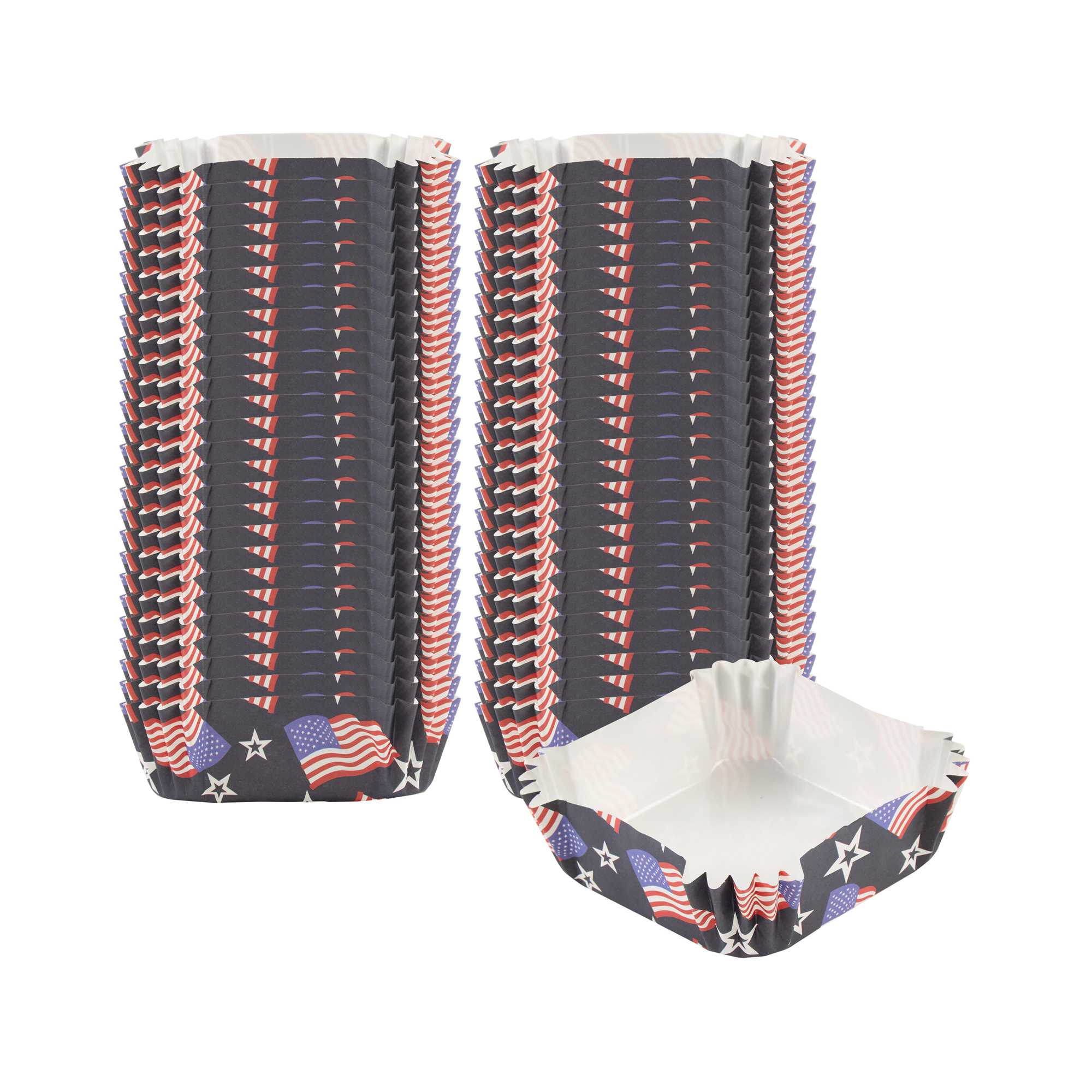 Panificio 6 oz Square Paper Baking Cup - American Flag, Greaseproof - 3 1/4" x 3 1/4" x 1 1/4" - 4000 count box