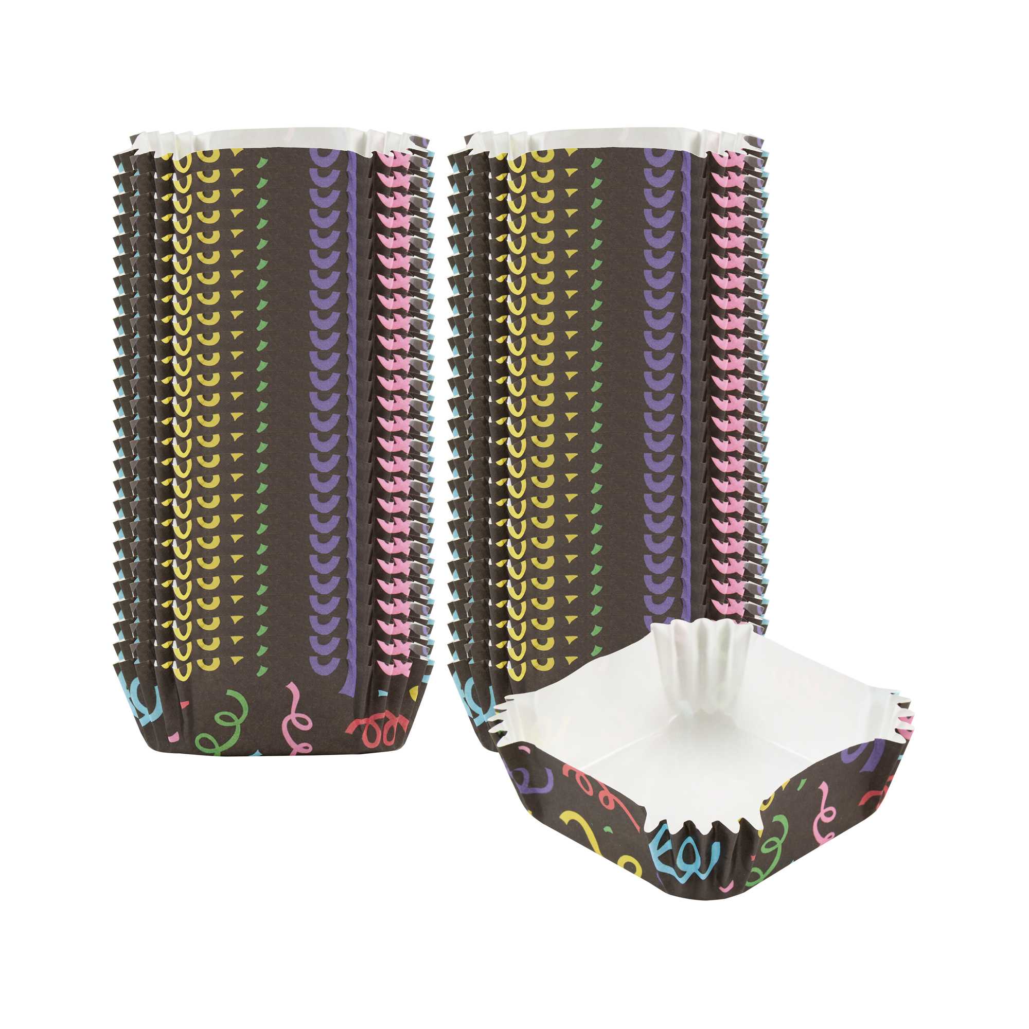 Panificio 6 oz Square Paper Baking Cup - Colorful Streamers, Greaseproof - 3 1/4" x 3 1/4" x 1 1/4" - 4000 count box