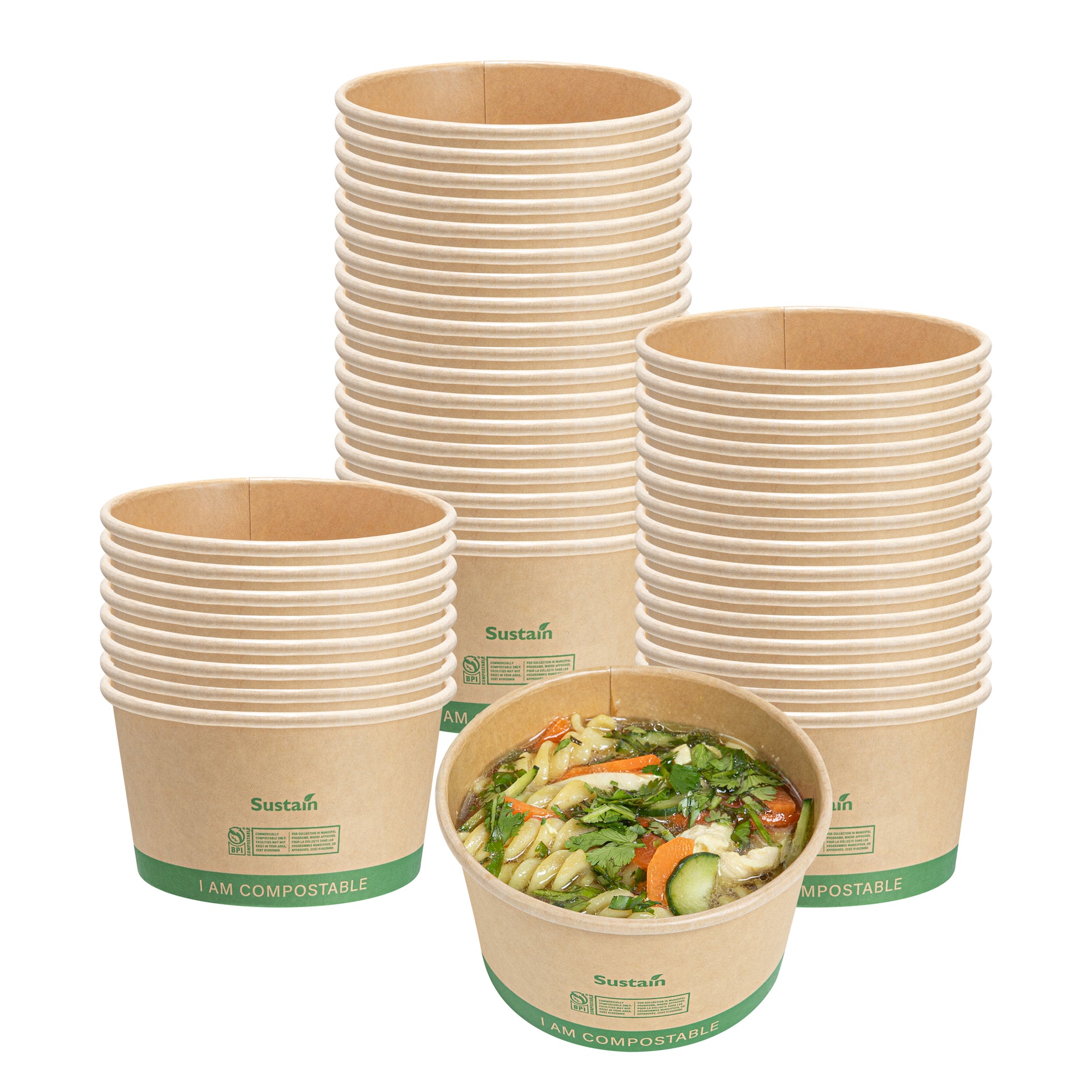 Sustain 12 oz Round Kraft Paper Soup Container - Compostable - 4 1/2" x 4 1/2" x 2 1/2" - 200 count box