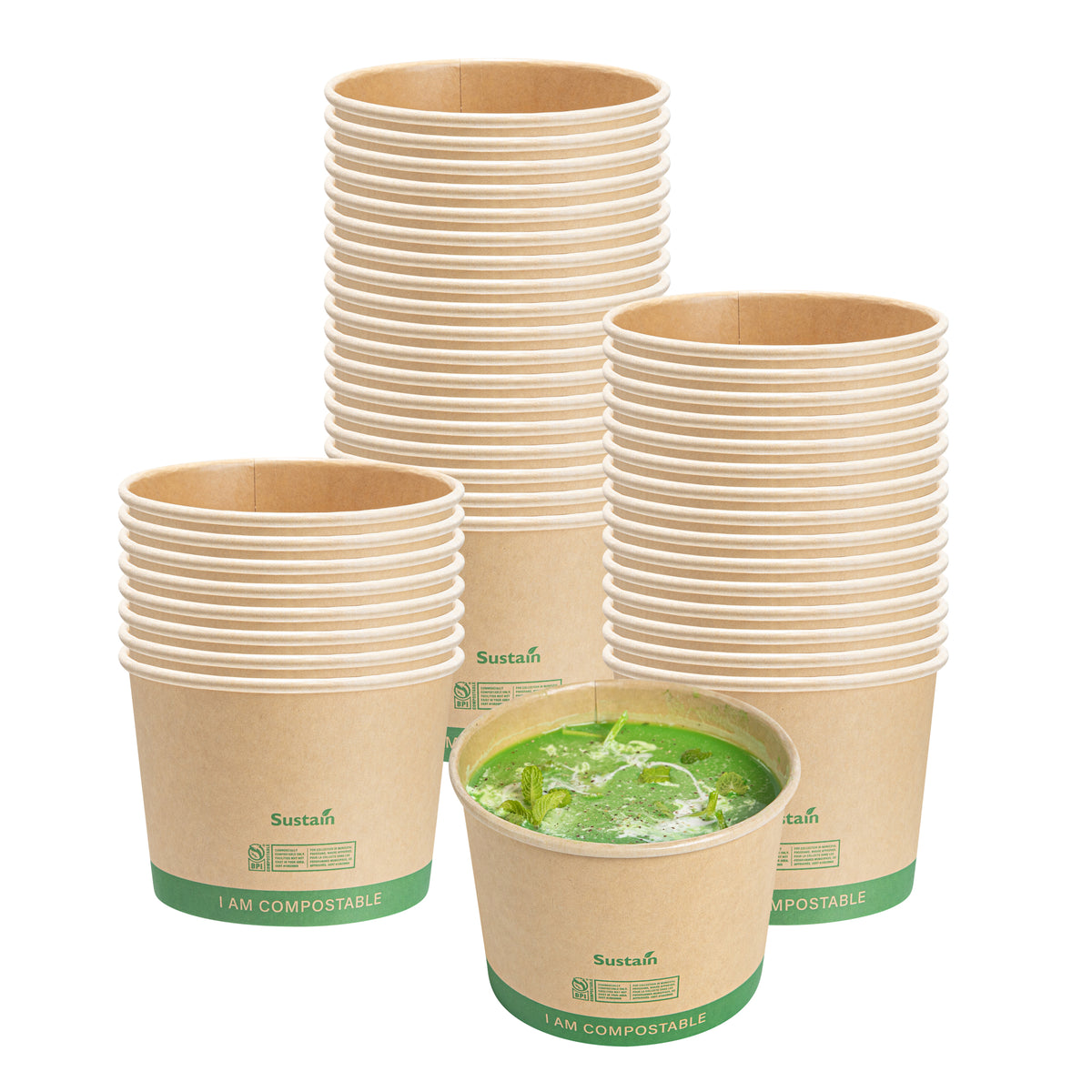 Sustain 16 oz Round Kraft Paper Soup Container - Compostable - 4 1/2" x 4 1/2" x 3 1/4" - 200 count box