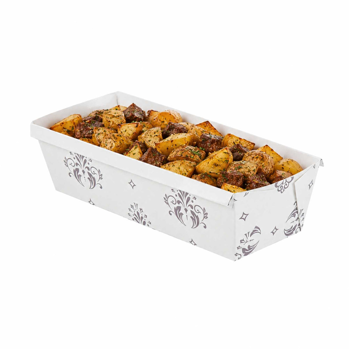 Bake Tek 54 oz Beige Vintage Floral Paper Baking Loaf Pan - Greaseproof - 10 1/4" x 4" x 2 3/4" - 100 count box