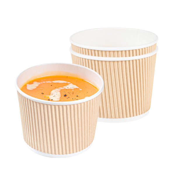Bio Tek 18 oz Round Kraft PE Lined Paper Soup Container - Ripple Wall - 3  1/2