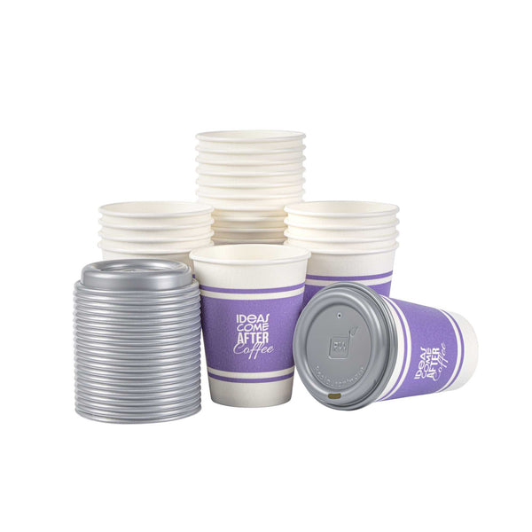 Restaurantware Insulated Paper Hot Cups and Lids 12 oz Pack of 100 Purple Disposable Coffee Holders & Lids, Paper Coffee Cups for Hot Drinks