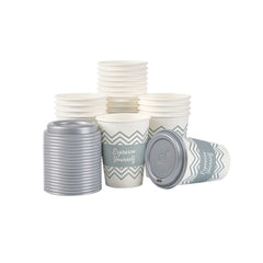 Restpresso 12 oz Blue Paper Insulated Hot Cup - Espresso Yourself, with Gray Lid - 100 count box