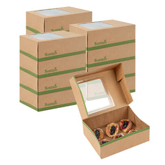 Sustain Rectangle Kraft Paper Auto-Popup Bakery Box - with PLA Lining and Window - 9