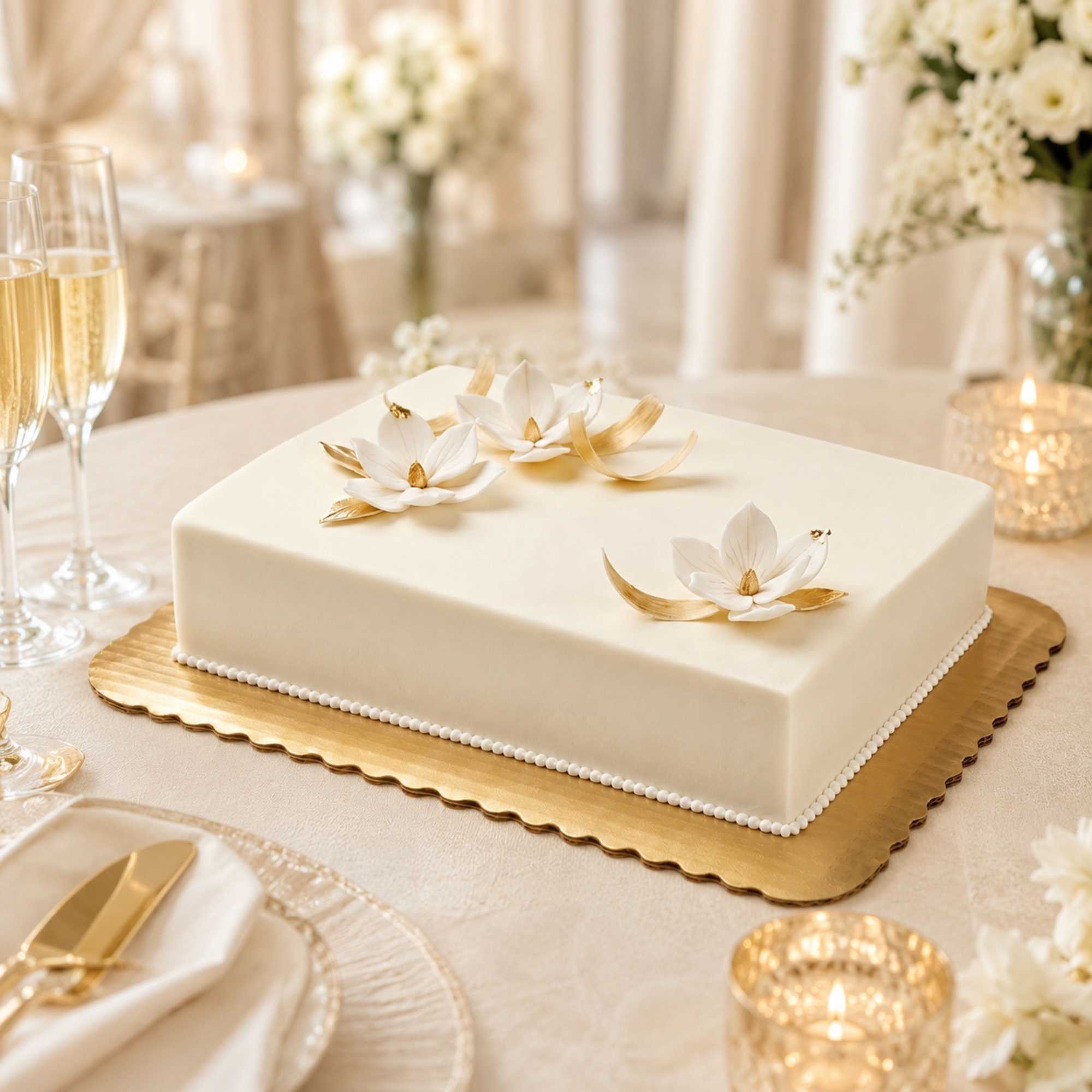 Pastry Tek Rectangle Gold Cake Board - Scalloped Edge - 14" x 10" - 100 count box