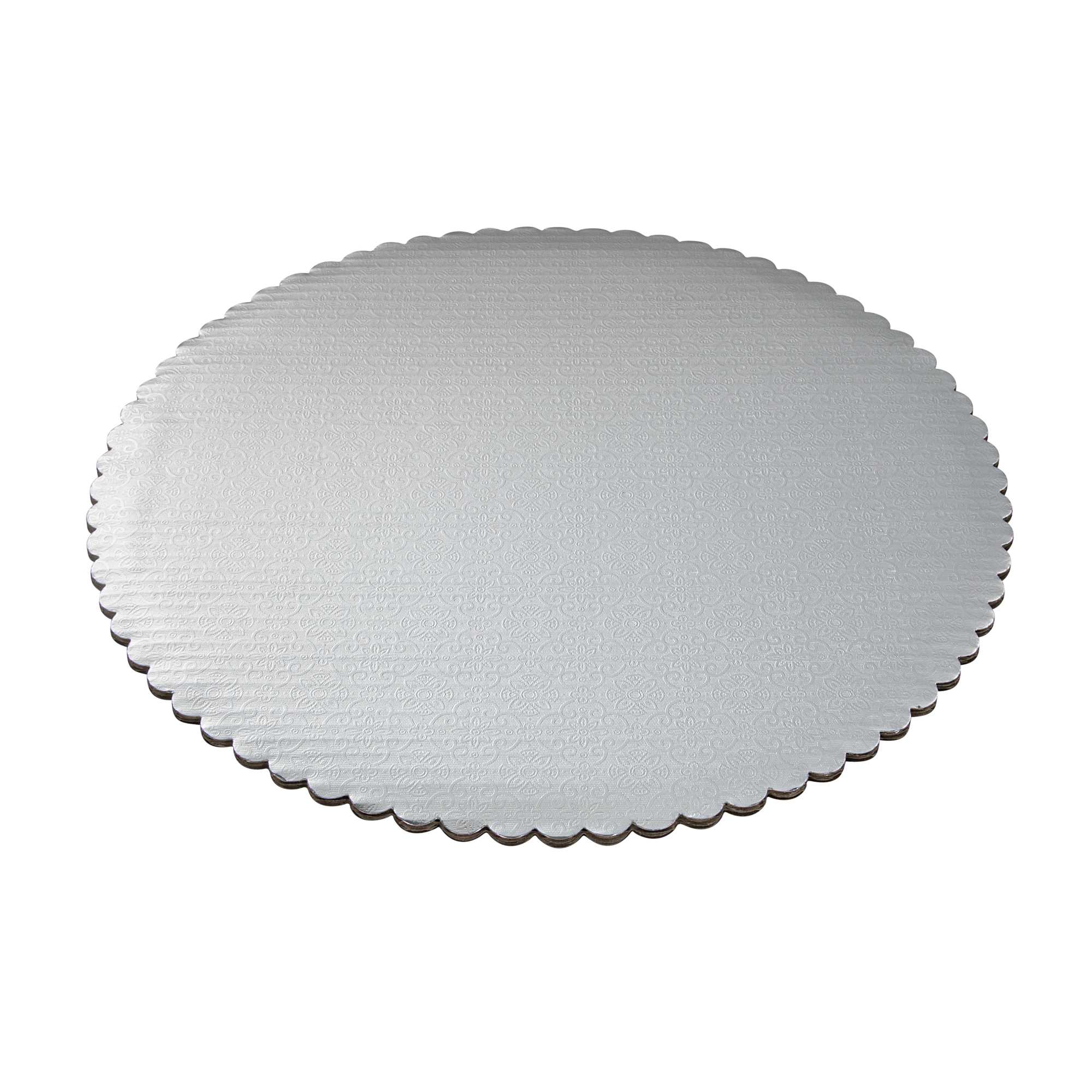 Pastry Tek Round Silver Cake Board - Scalloped Edge - 13 3/4" - 100 count box