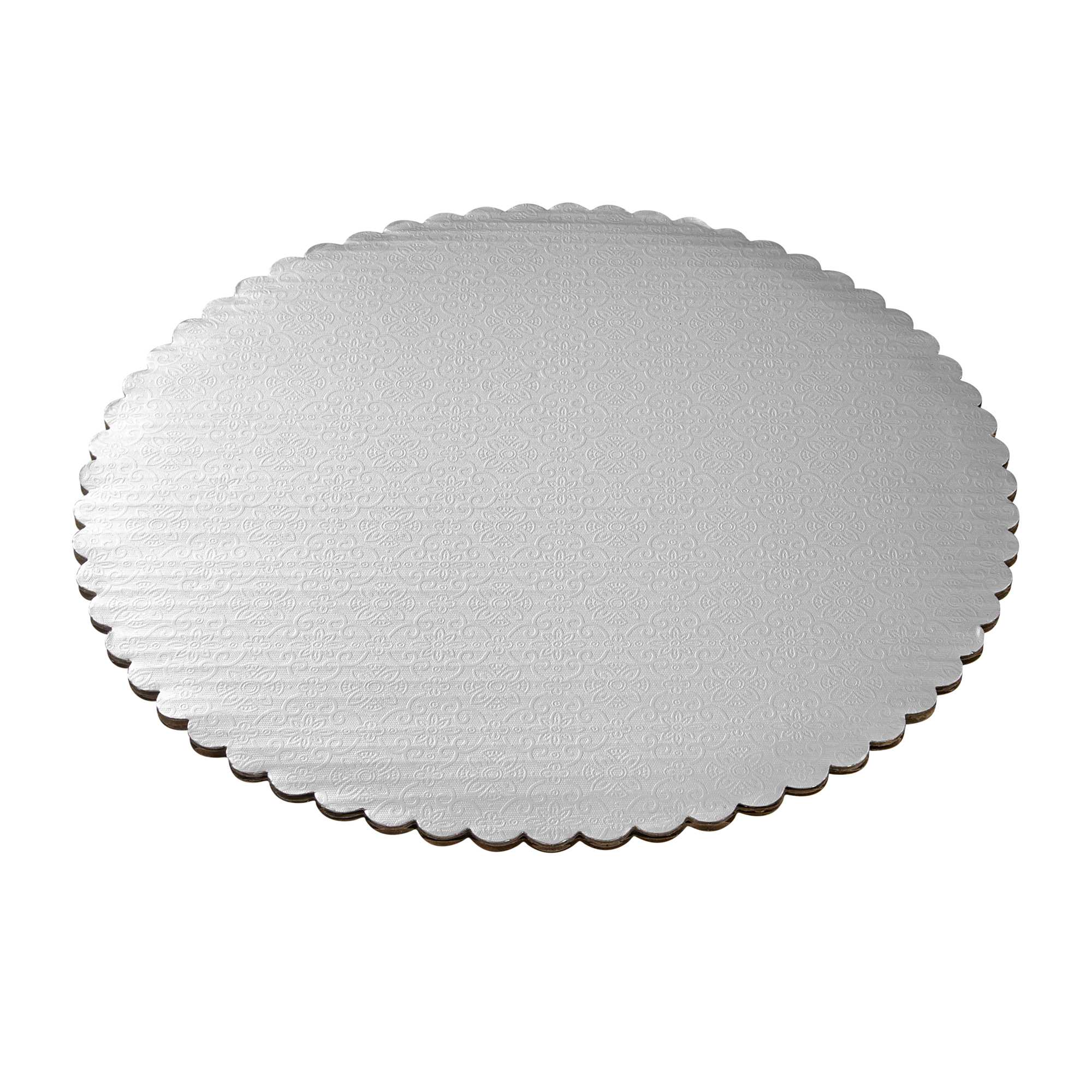 Pastry Tek Round Silver Cake Board - Scalloped Edge - 12" - 100 count box