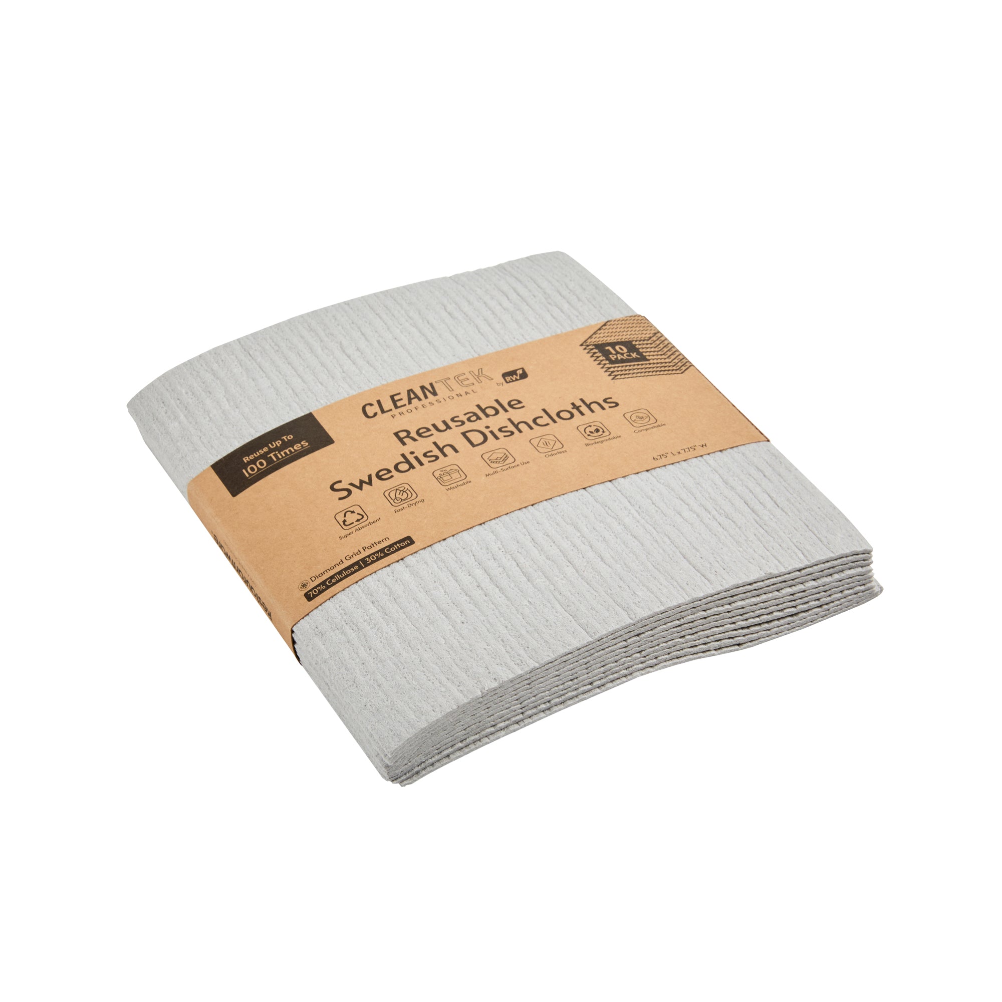 Clean Tek Professional Gray Reusable Swedish Dishcloth - 6 3/4" x 7 3/4" - 200 count box