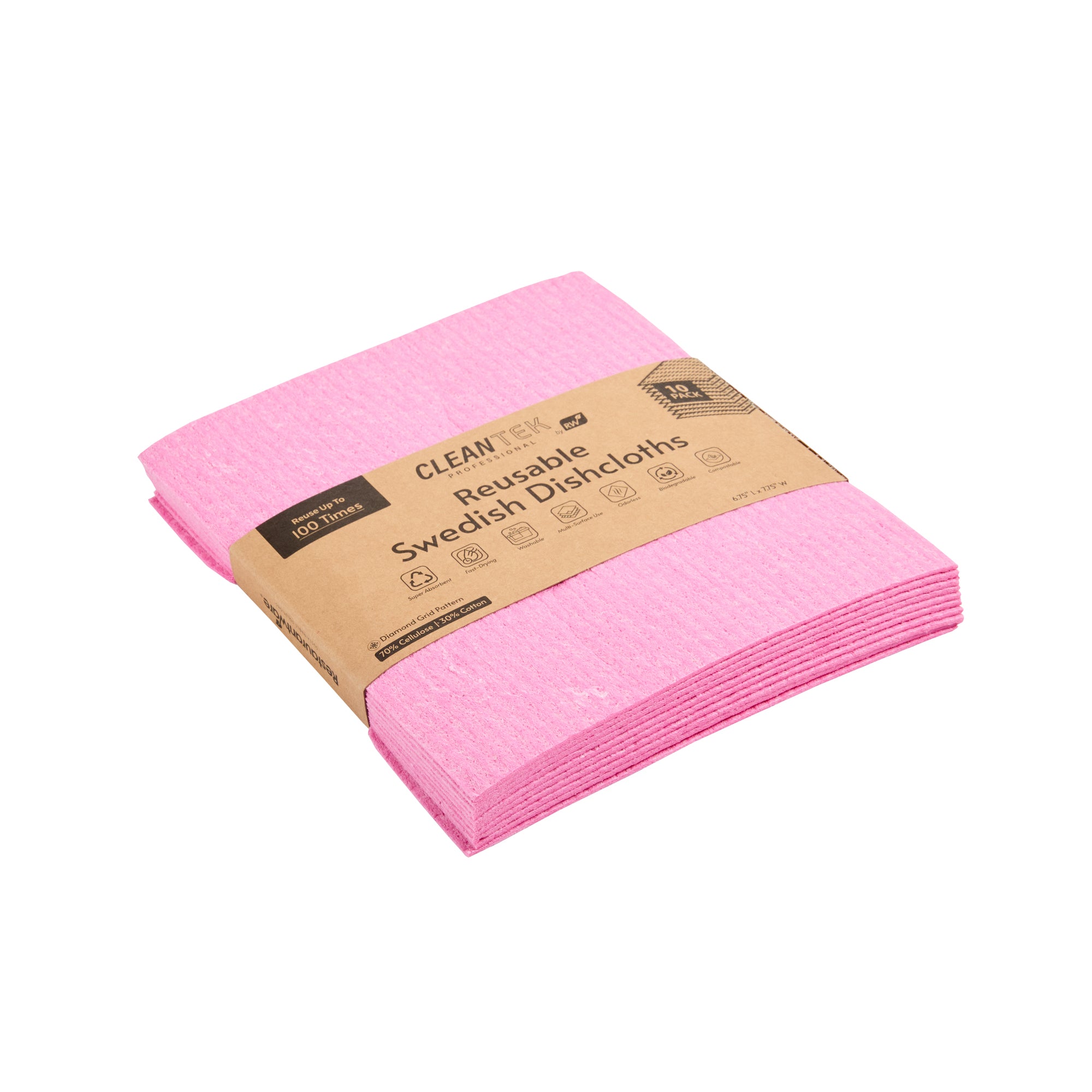 Clean Tek Professional Pink Reusable Swedish Dishcloth - 6 3/4" x 7 3/4" - 200 count box