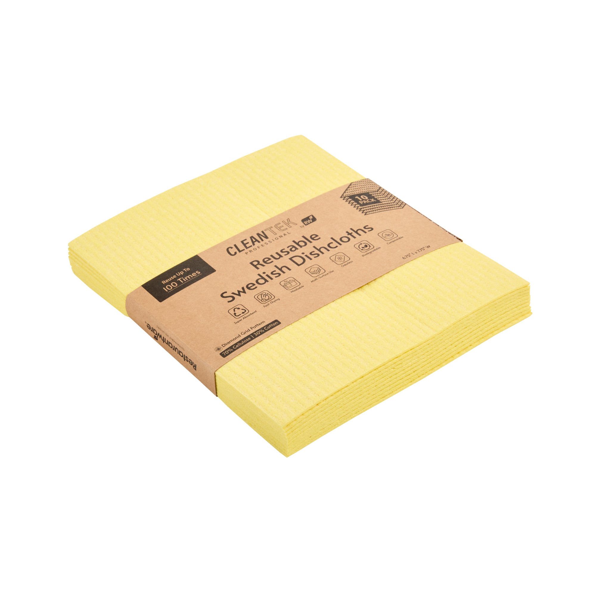 Clean Tek Professional Yellow Reusable Swedish Dishcloth - 6 3/4" x 7 3/4" - 200 count box
