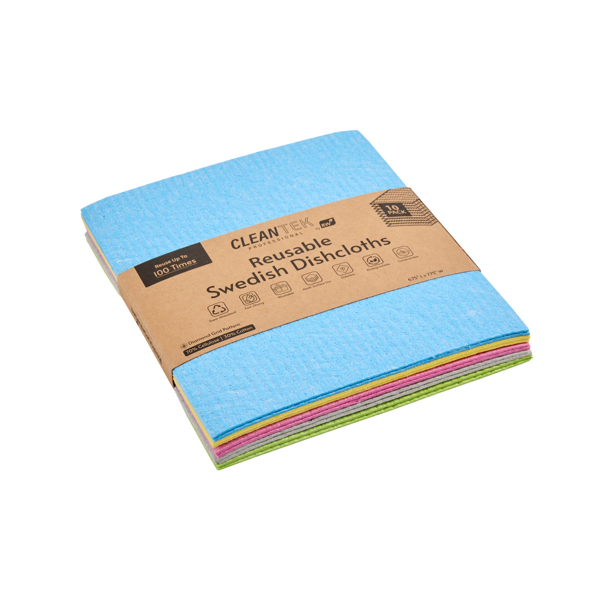 Clean Tek Professional Assorted Reusable Swedish Dishcloth - 6 3/4" x 7 3/4" - 200 count box