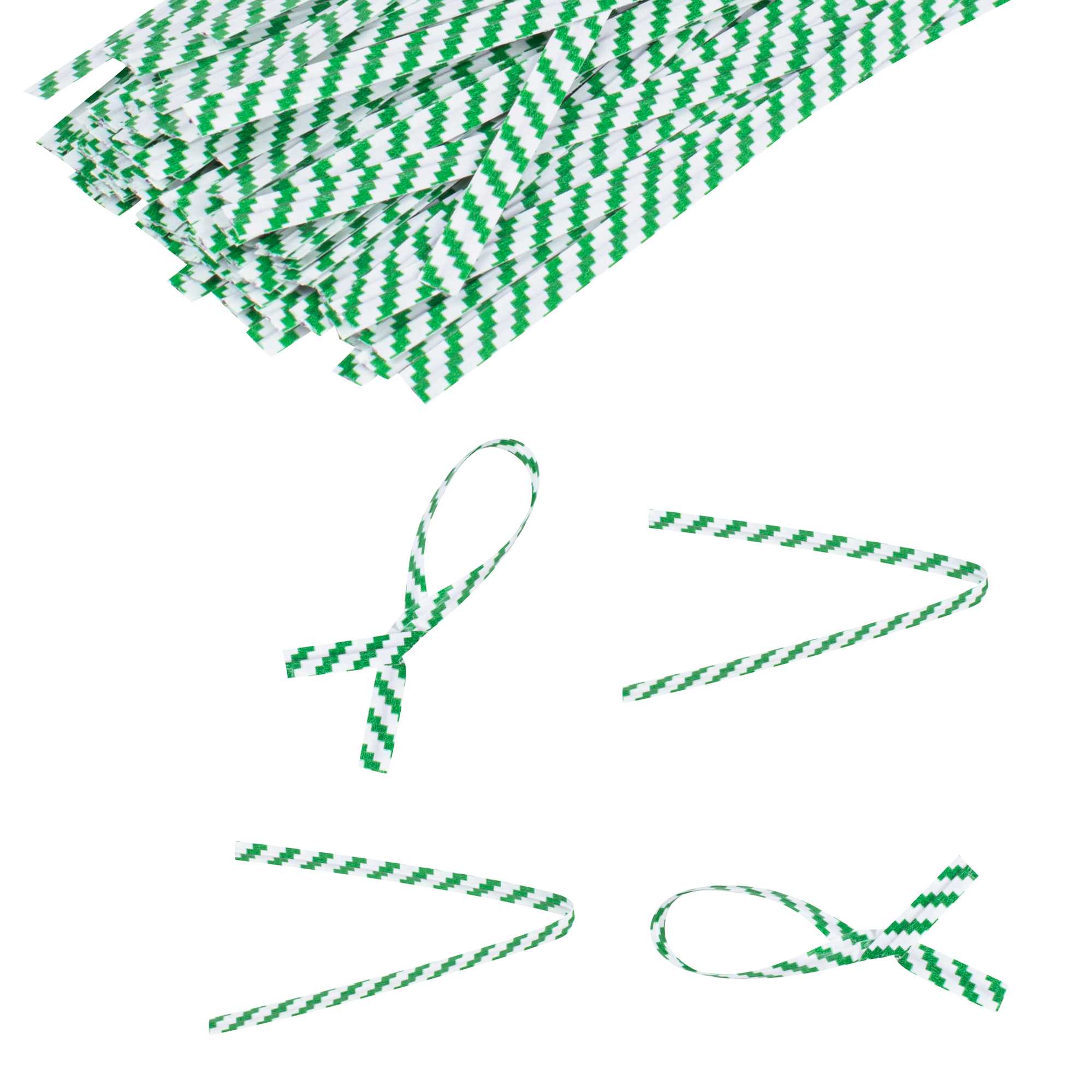 Bag Tek Green Stripe Paper Twist Tie / Bag Tie - Laminated - 4" - 5000 count box