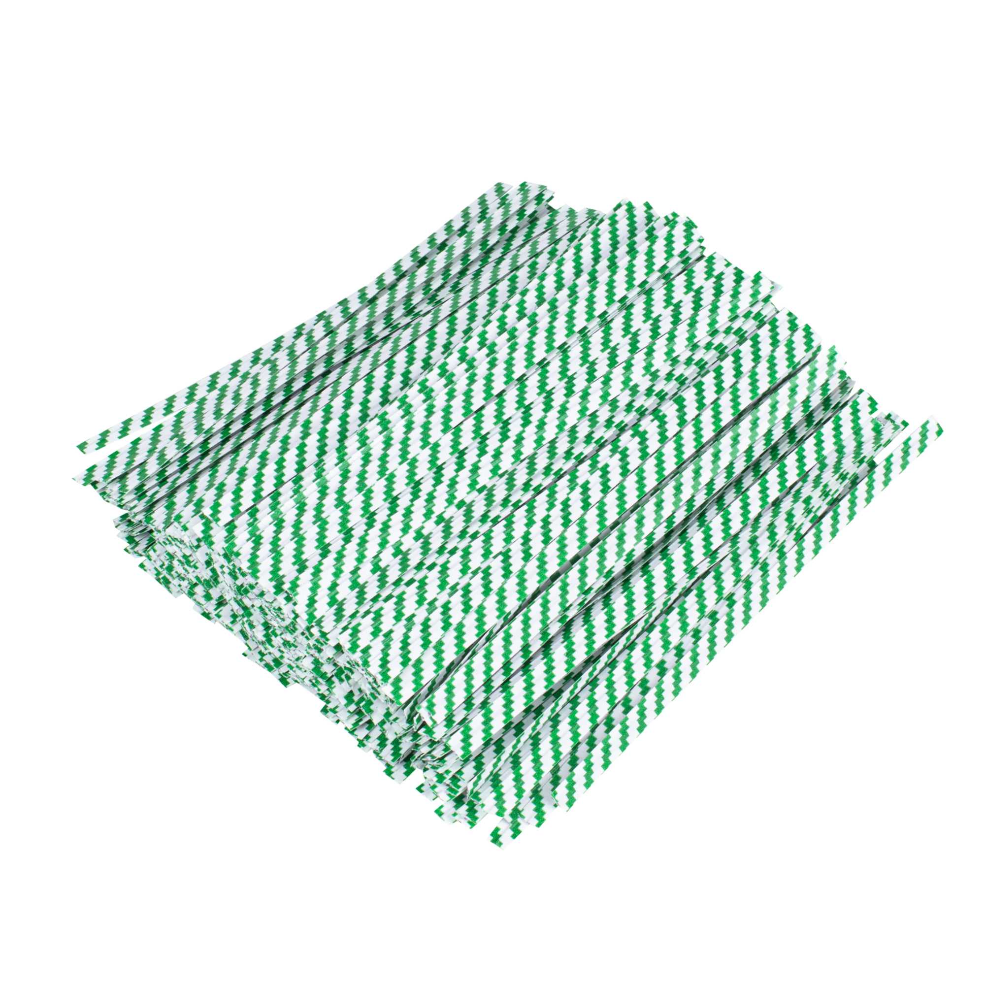 Bag Tek Green Stripe Paper Twist Tie / Bag Tie - Laminated - 4" - 5000 count box