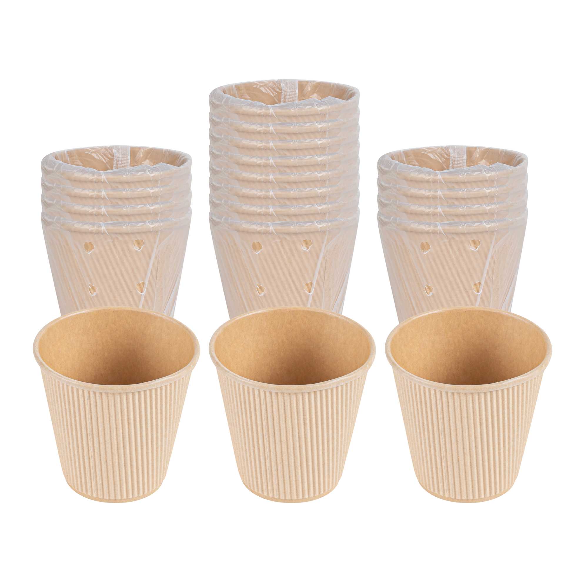 Restpresso 8 oz Kraft Paper Hot Cup - Individually Wrapped, PLA Lining, Compostable, Ripple Wall - 25 count box