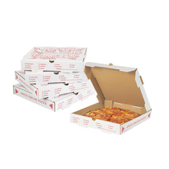 Pizzaly White and Red Corrugated Pizza Box - Pizzeria Doodle Print - 12