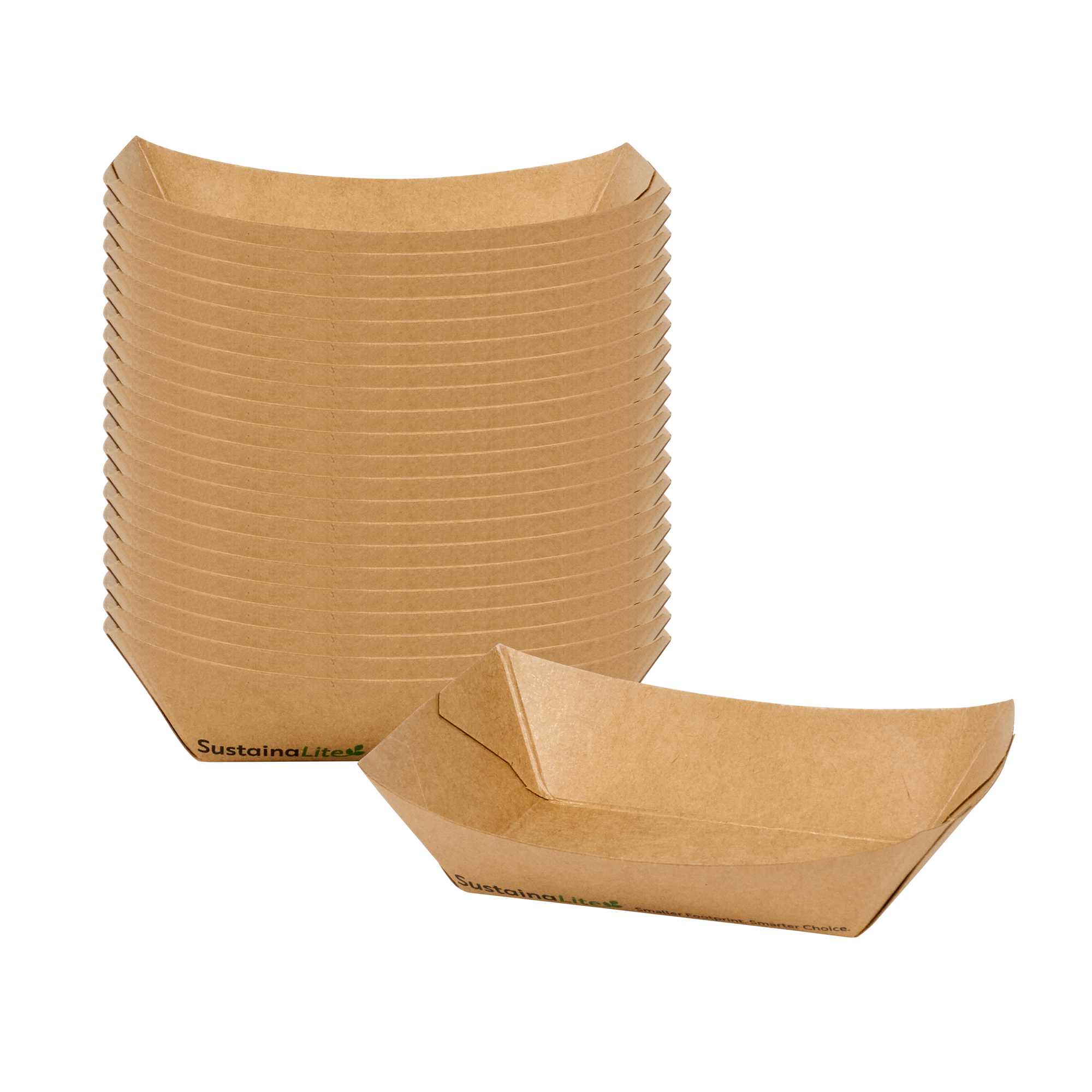 SustainaLite 4 oz #25 Kraft Paper Food Tray / Boat - with PE Lining - 3" x 1 3/4" x 1 1/4" - 1000 count box