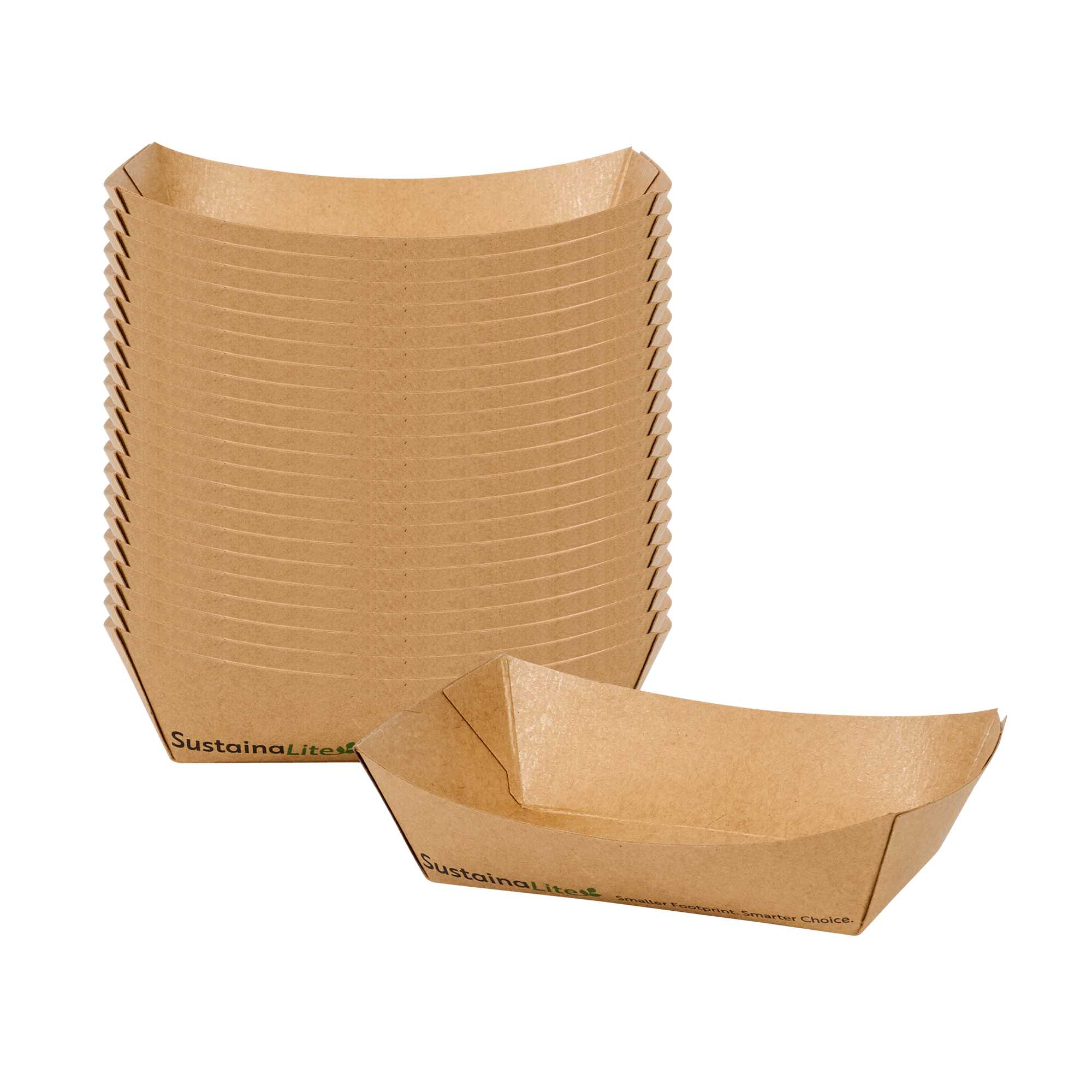 SustainaLite 4 oz #40 Kraft Paper Food Tray / Boat - with PE Lining - 3 3/4" x 2" x 1 1/4" - 1000 count box