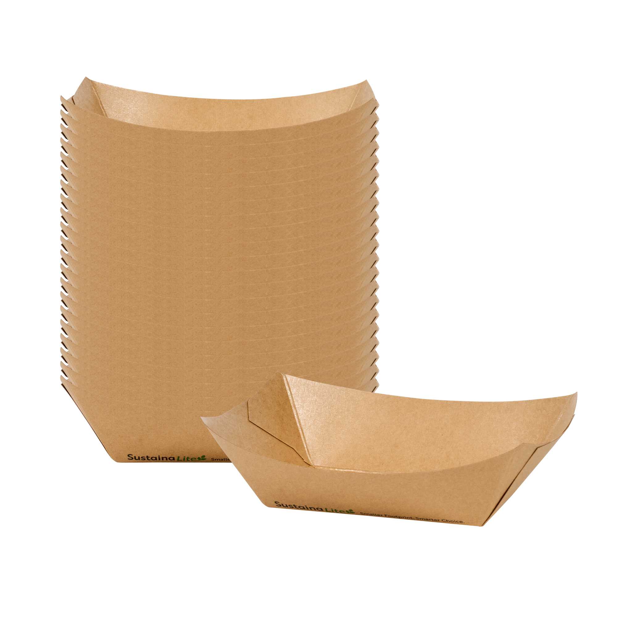 SustainaLite 11 oz #100 Kraft Paper Food Tray / Boat - with PE Lining - 4" x 2 1/2" x 1 3/4" - 250 count box