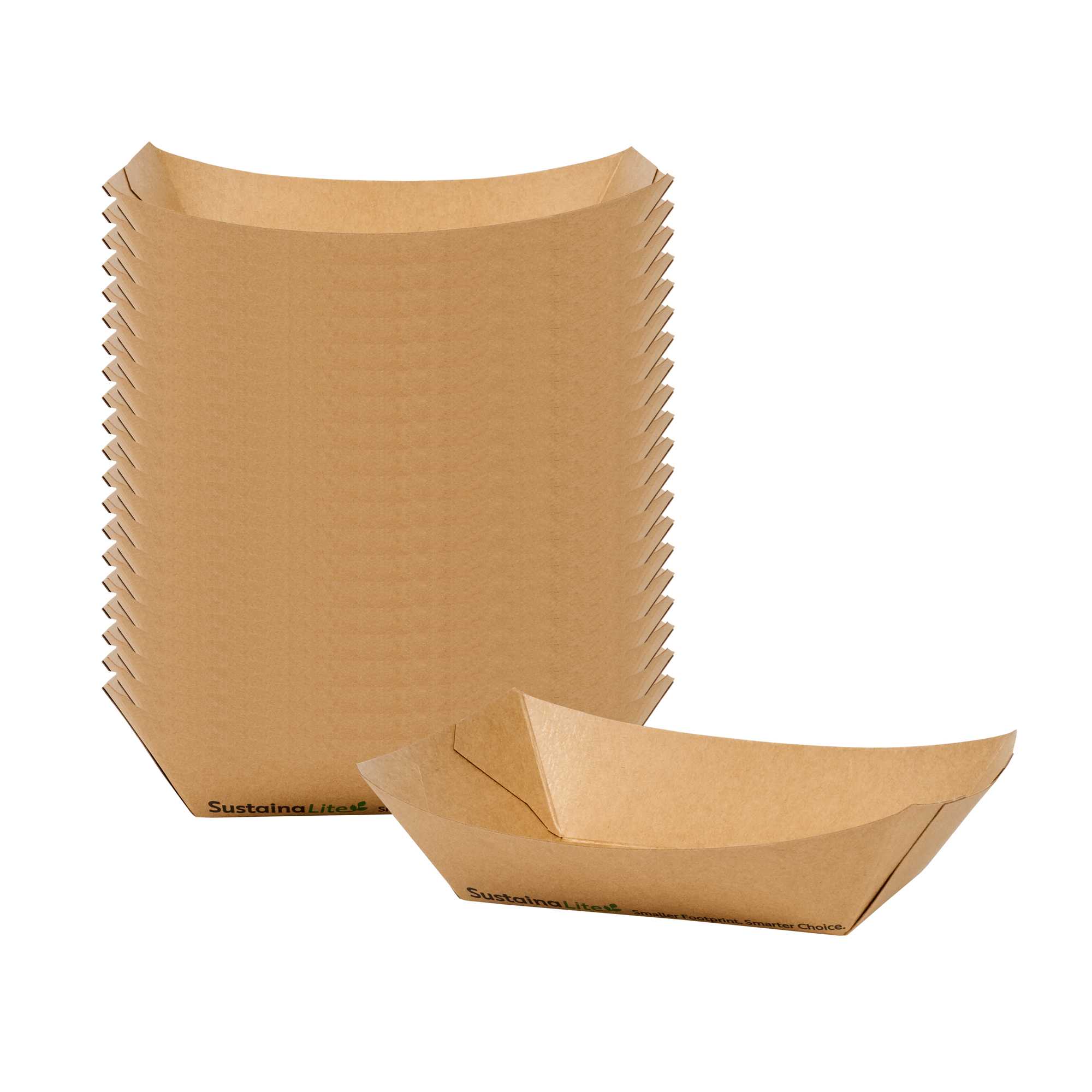 SustainaLite 13 oz #200 Kraft Paper Food Tray / Boat - with PE Lining - 4 1/4" x 2 3/4" x 1 3/4" - 1000 count box