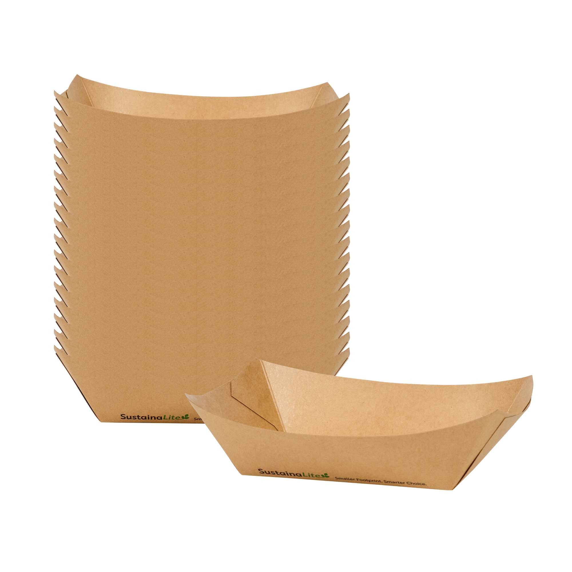 SustainaLite 1 1/2 lb #300 Kraft Paper Food Tray / Boat - with PE Lining - 5 1/2" x 3 1/2" x 2 1/4" - 500 count box