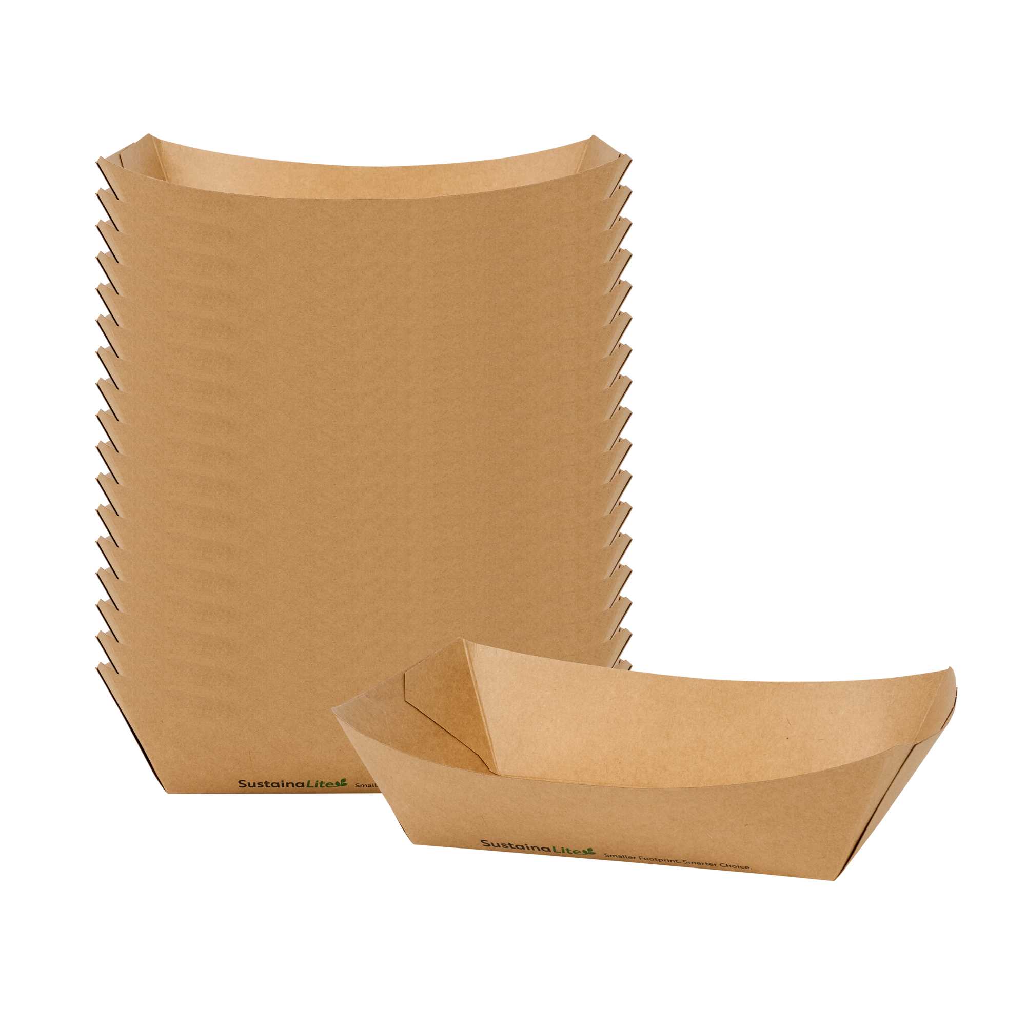 SustainaLite 2 lb #500 Kraft Paper Food Tray / Boat - with PE Lining - 6 3/4" x 3 3/4" x 2 1/4" - 500 count box