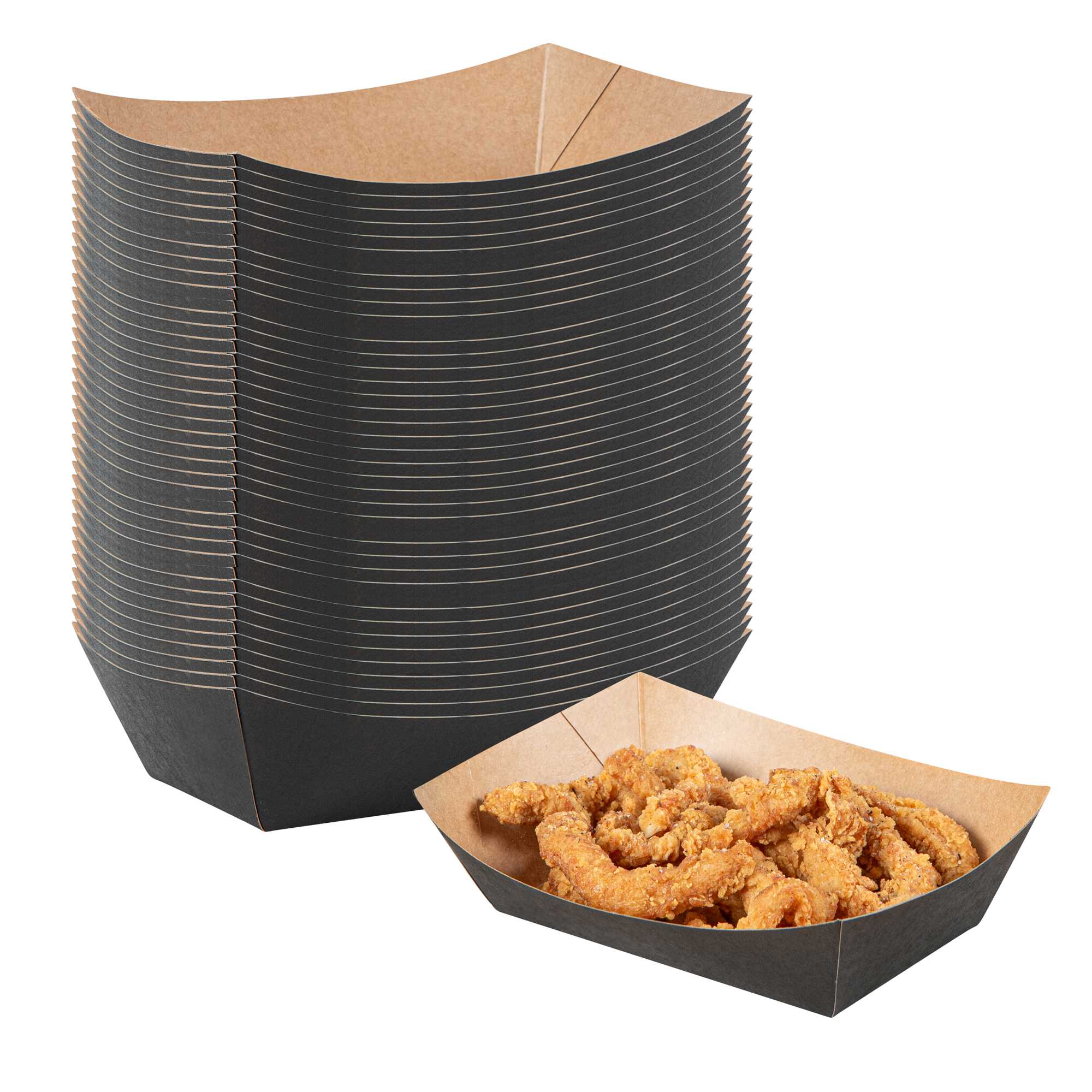 Bio Tek 1 lb Black Paper #200 Food Tray / Boat - 7 1/4" x 5 3/4" x 2" - 200 count box
