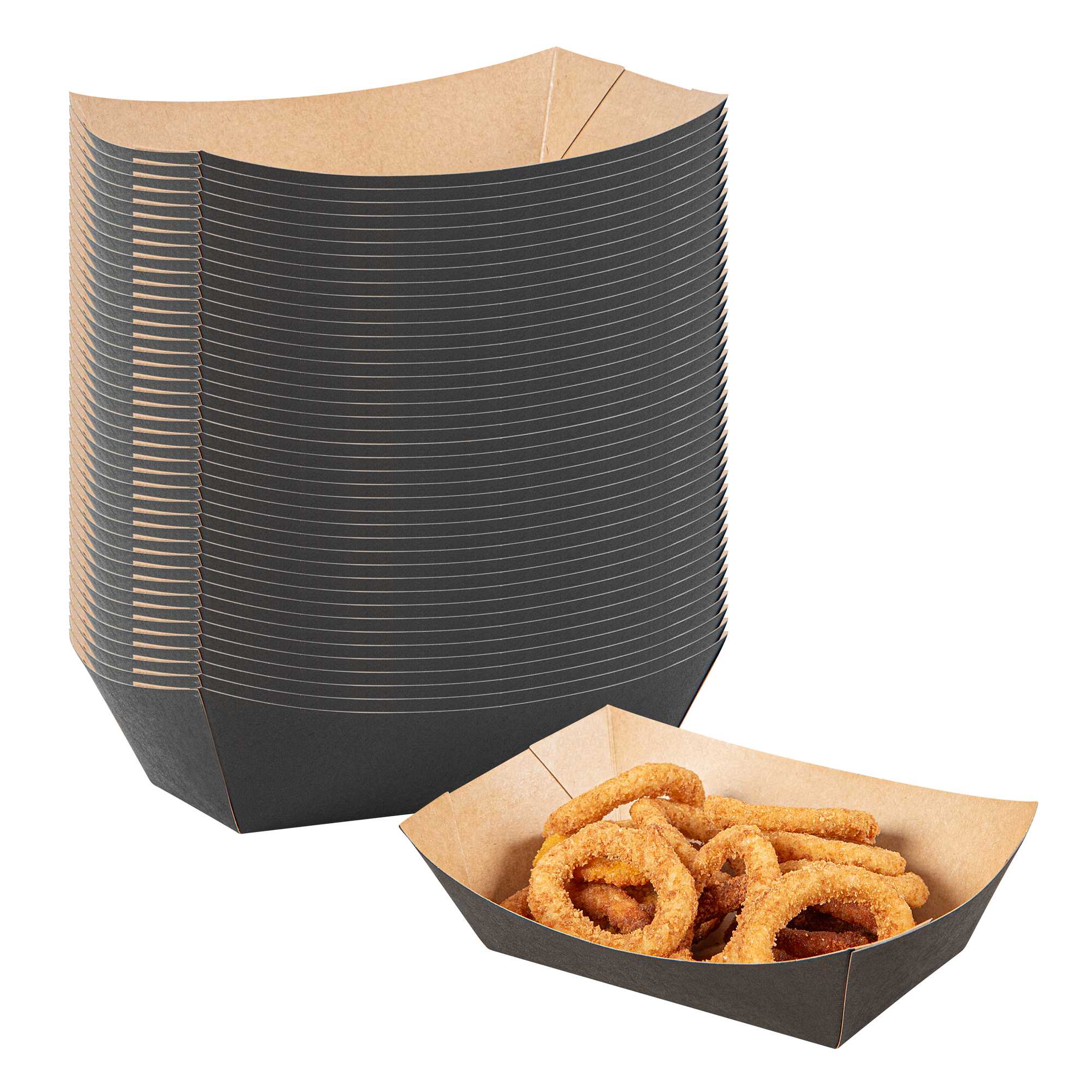 Bio Tek 1 1/2 lb Black Paper #300 Food Tray / Boat - 7 1/2" x 5 3/4" x 2 1/4" - 200 count box