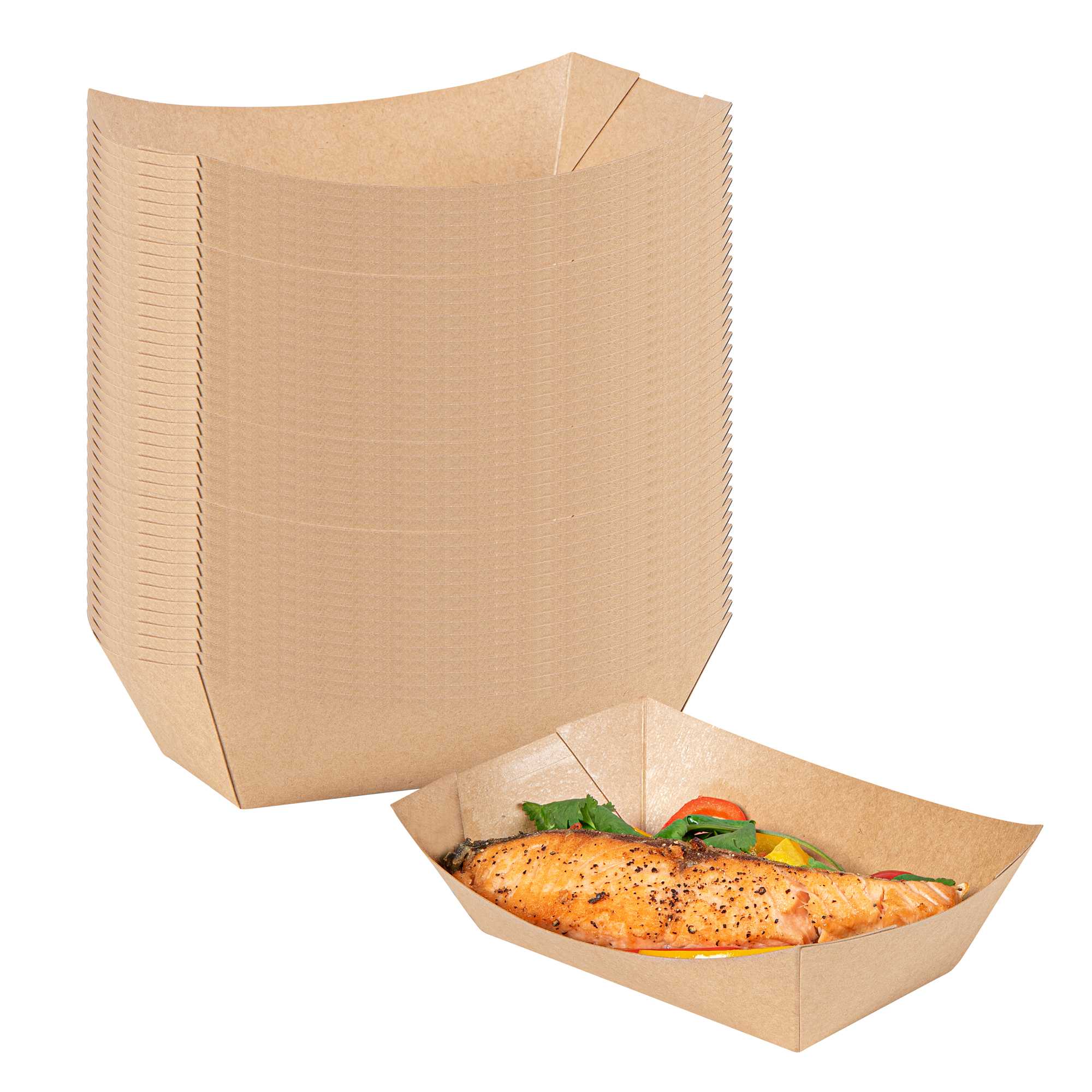 Bio Tek 1 1/2 lb Kraft Paper #300 Food Tray / Boat - 7 1/2" x 5 3/4" x 2 1/4" - 200 count box