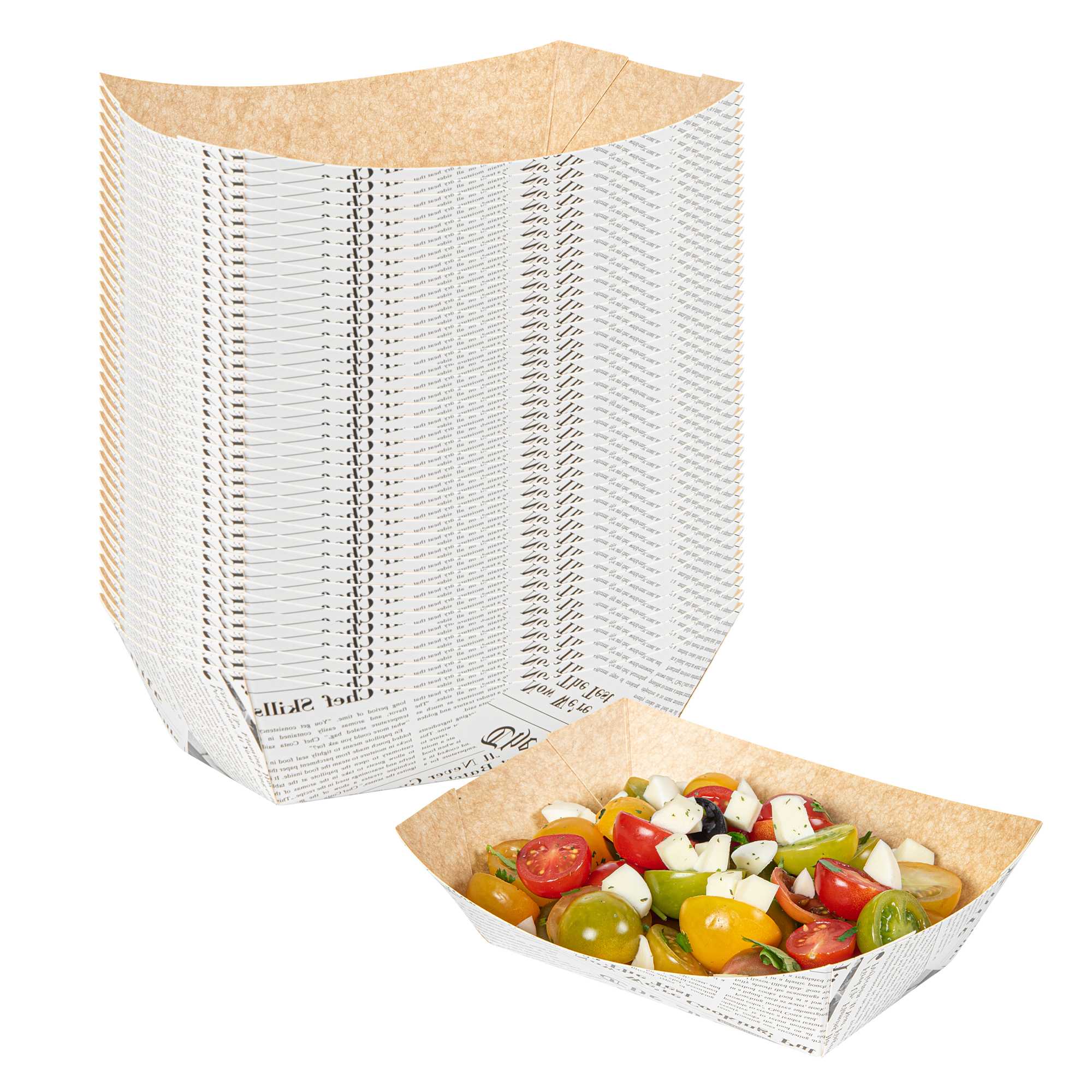 Bio Tek 1 1/2 lb Newsprint Paper #300 Food Tray / Boat - 7 1/2" x 5 3/4" x 2 1/4" - 50 count box