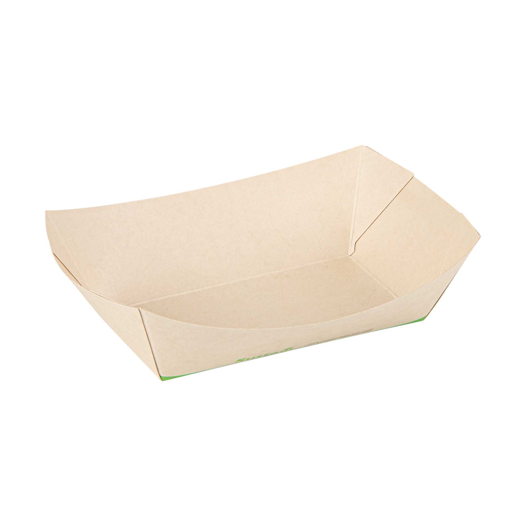 Sustain 1 1/2 lb Bamboo Paper #300 Food Tray / Boat - with PLA Lining, Compostable - 7 1/2" x 5 3/4" x 2 1/4" - 200 count box