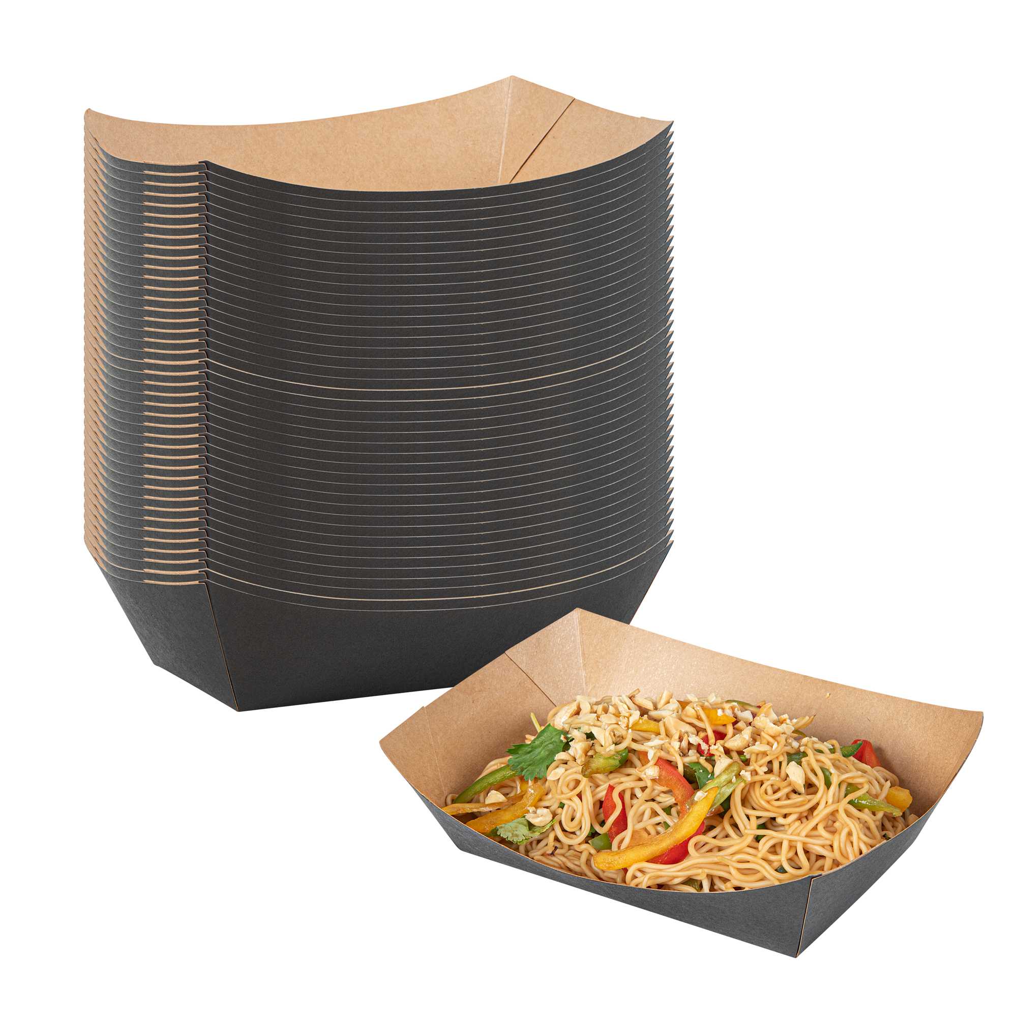 Bio Tek 2 lb Black Paper #500 Food Tray / Boat - 8 3/4" x 6 3/4" x 2 1/4" - 200 count box
