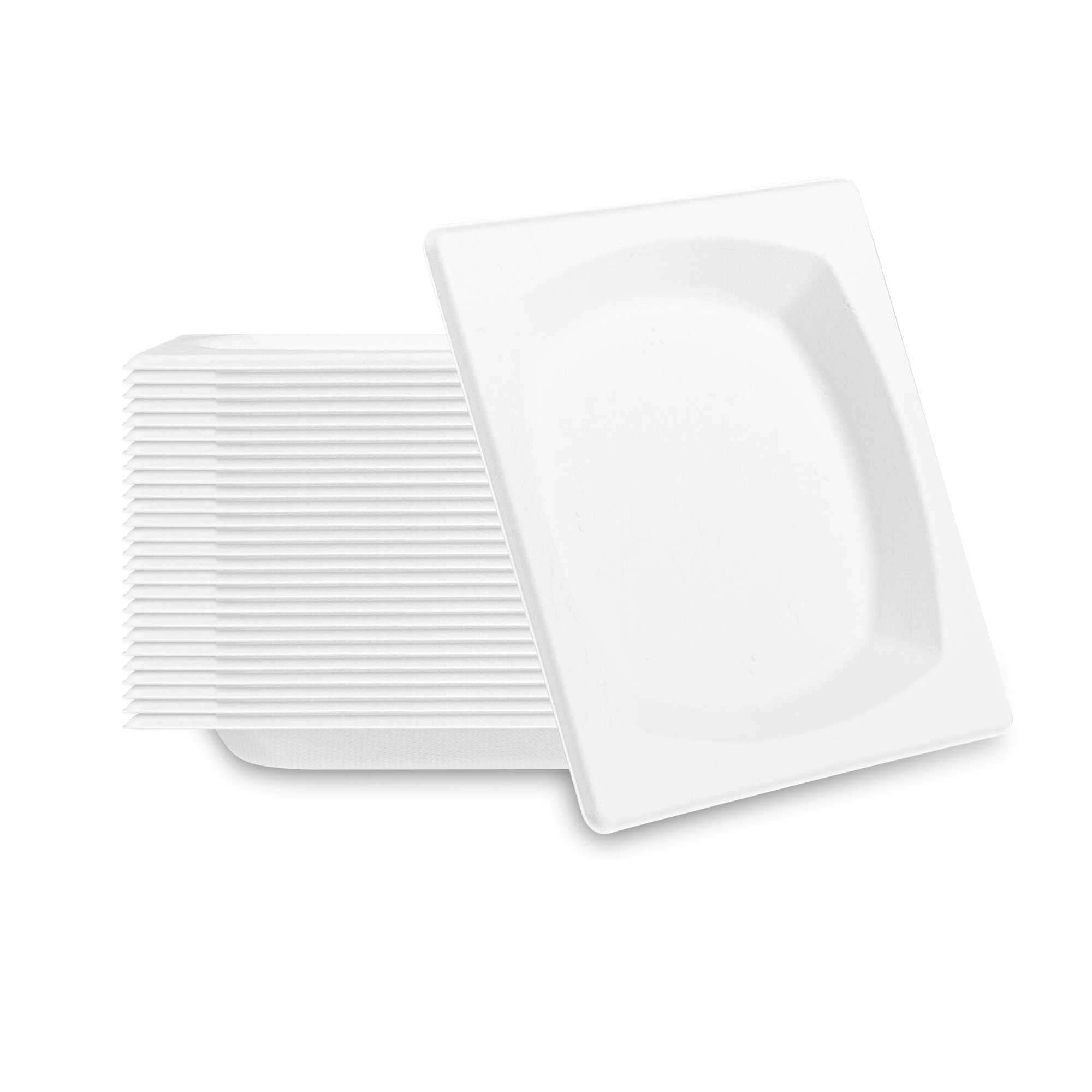 Pulp Safe No PFAS Added Square White Sugarcane / Bagasse Plate - Home Compostable - 6 3/4" x 6 3/4" - 100 Count Box