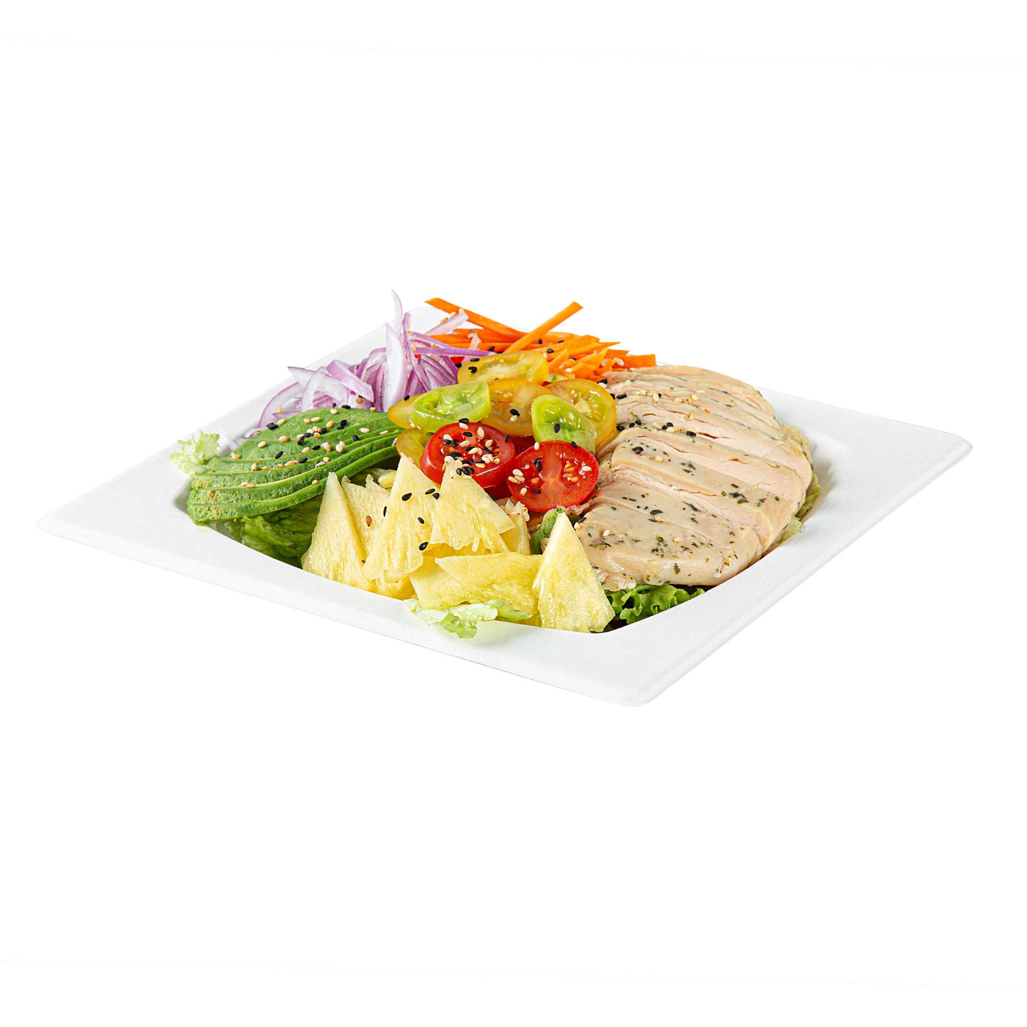 Pulp Safe No PFAS Added Square White Sugarcane / Bagasse Plate - Home Compostable - 8 1/4" x 8 1/4" - 400 Count Box