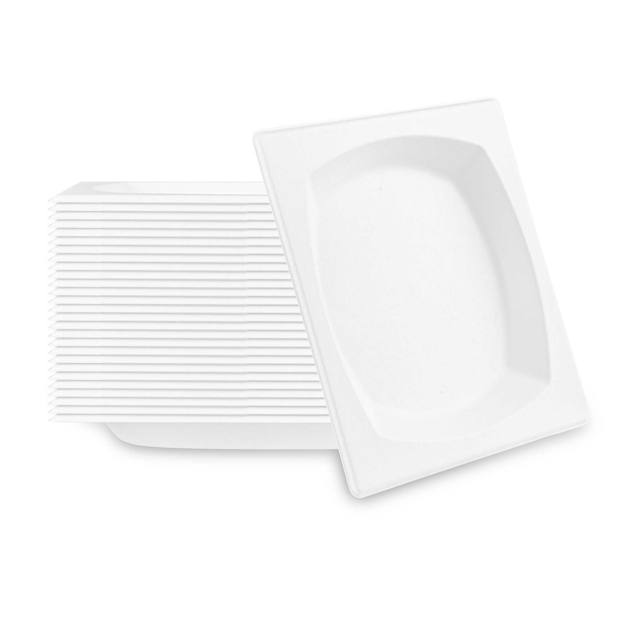 Pulp Safe No PFAS Added Square White Sugarcane / Bagasse Plate - Home Compostable - 8 1/4" x 8 1/4" - 400 Count Box