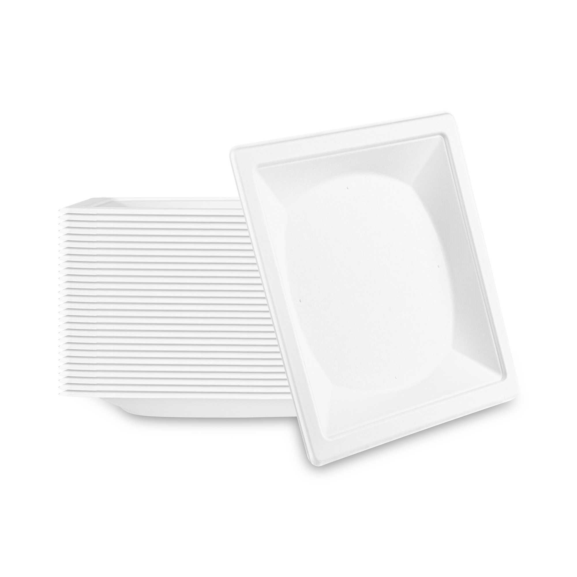 Pulp Safe No PFAS Added Square White Sugarcane / Bagasse Plate - Home Compostable - 10 1/4" x 10 1/4" - 400 Count Box