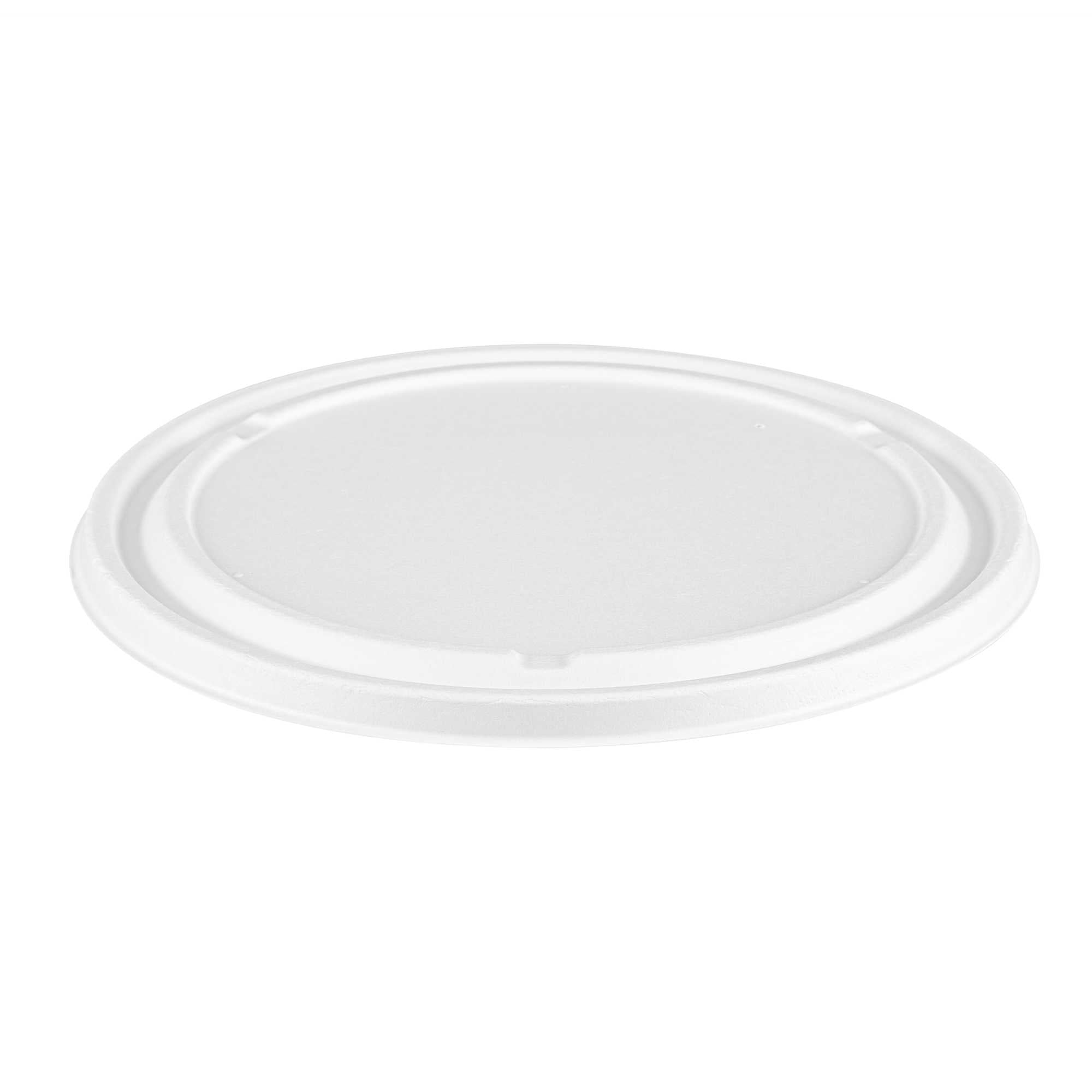 Pulp Safe No PFAS Added Round White Sugarcane / Bagasse Lid - Fits 50 and 68 oz Bowls, Home Compostable - 10 1/4" x 10 1/4" - 200 Count Box