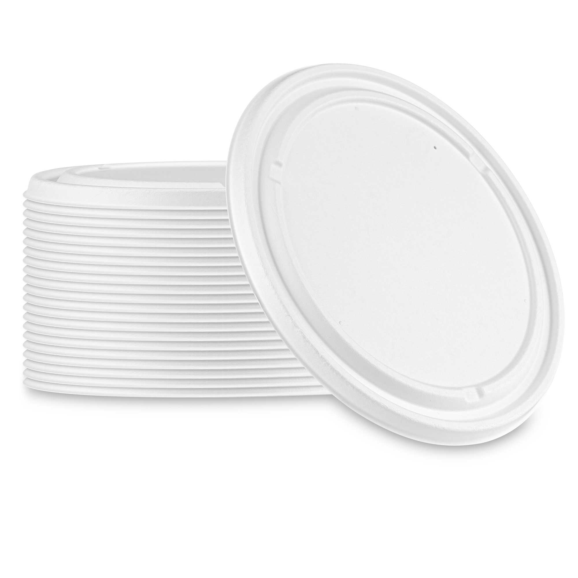 Pulp Safe No PFAS Added Round White Sugarcane / Bagasse Lid - Fits 50 and 68 oz Bowls, Home Compostable - 10 1/4" x 10 1/4" - 200 Count Box