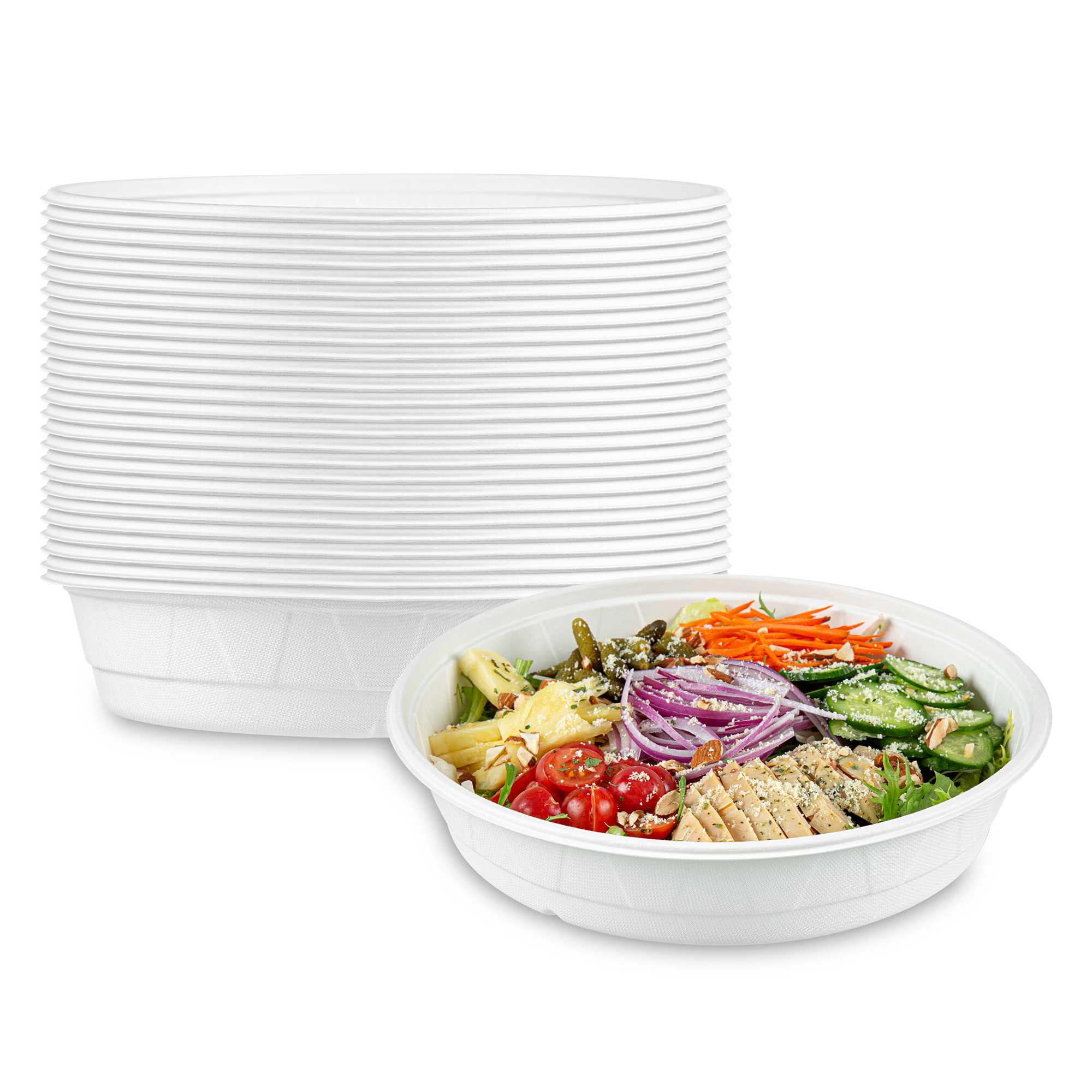 Pulp Safe No PFAS Added 84 oz Round White Sugarcane / Bagasse Bowl - Home Compostable - 11 1/4" x 11 1/4" x 2 1/4" - 200 Count Box