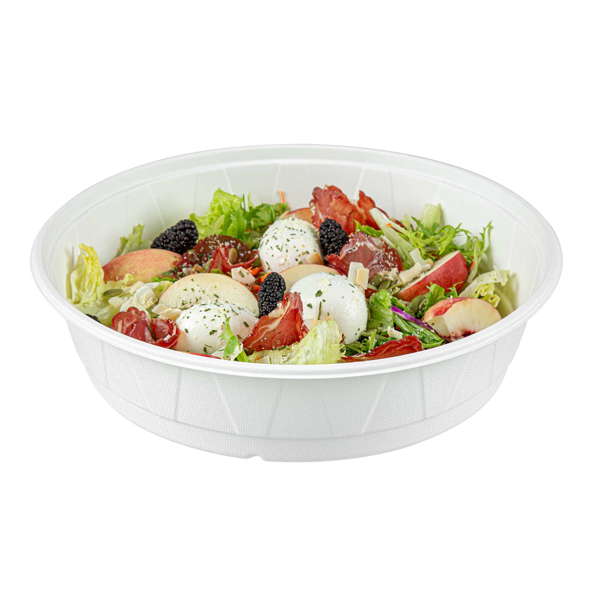 Pulp Safe No PFAS Added 101 oz Round White Sugarcane / Bagasse Bowl - Home Compostable - 11 1/4" x 11 1/4" x 2 3/4" - 200 Count Box