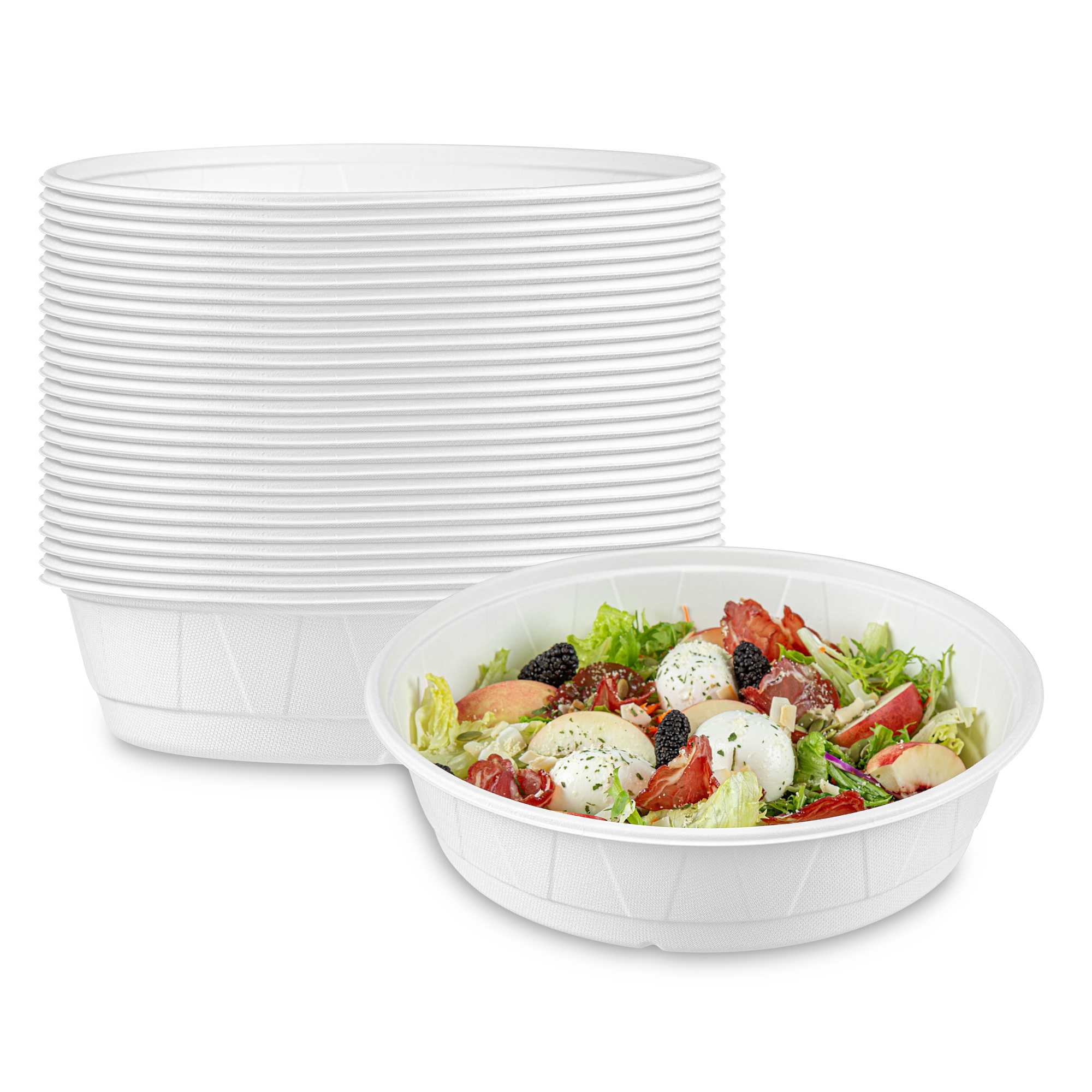 Pulp Safe No PFAS Added 101 oz Round White Sugarcane / Bagasse Bowl - Home Compostable - 11 1/4" x 11 1/4" x 2 3/4" - 200 Count Box