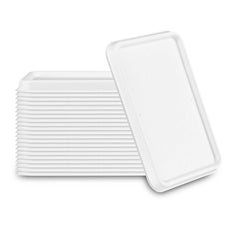 Pulp Safe No PFAS Added Rectangle White Sugarcane / Bagasse Lid - Fits 22 to 34 oz Bowls, Home Compostable - 7 1/2