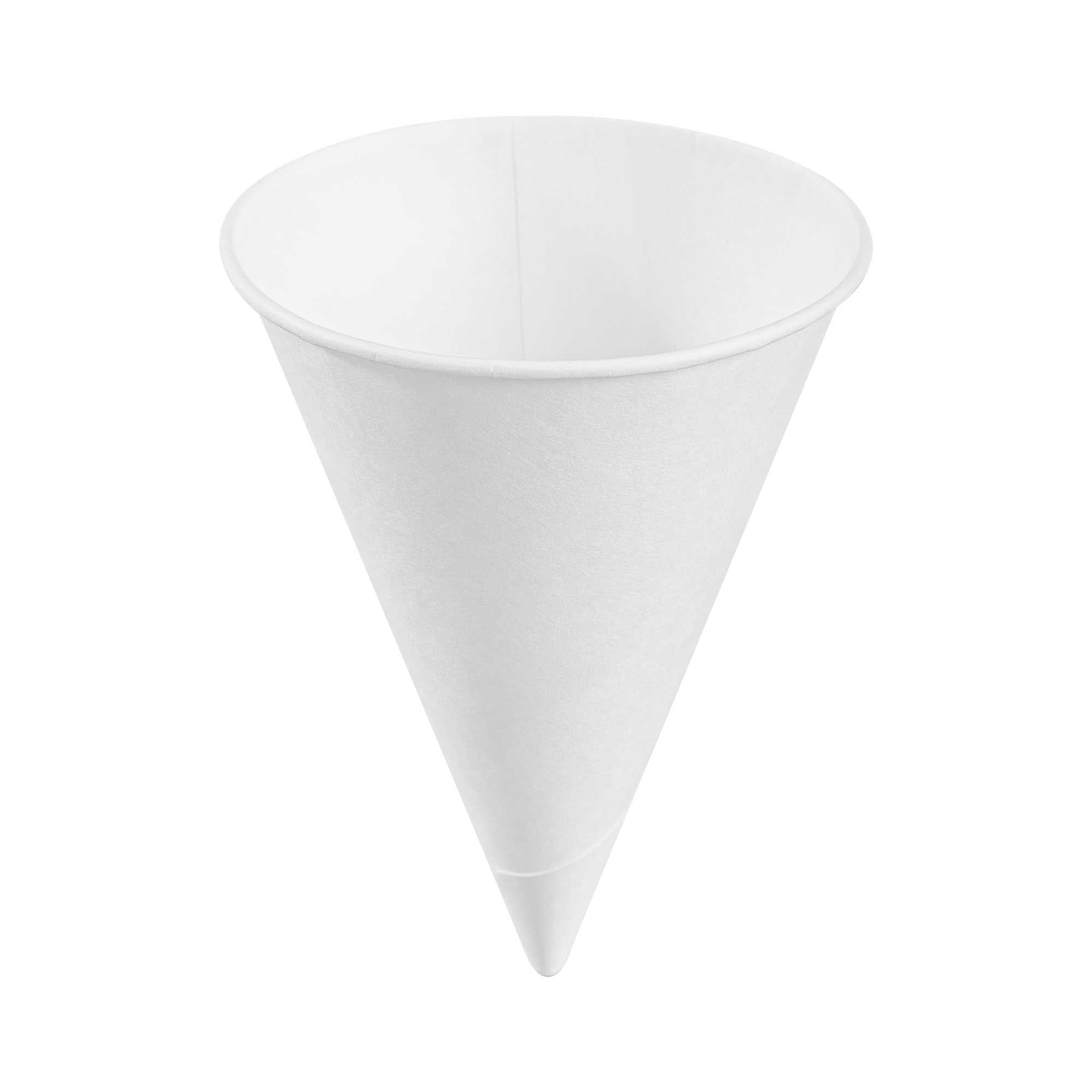 Med Supply 4 oz White Rolled Rim Paper Cone Cup - Home Compostable, Biodegradable - 2 3/4" x 2 3/4" x 3 1/2" - 200 count box
